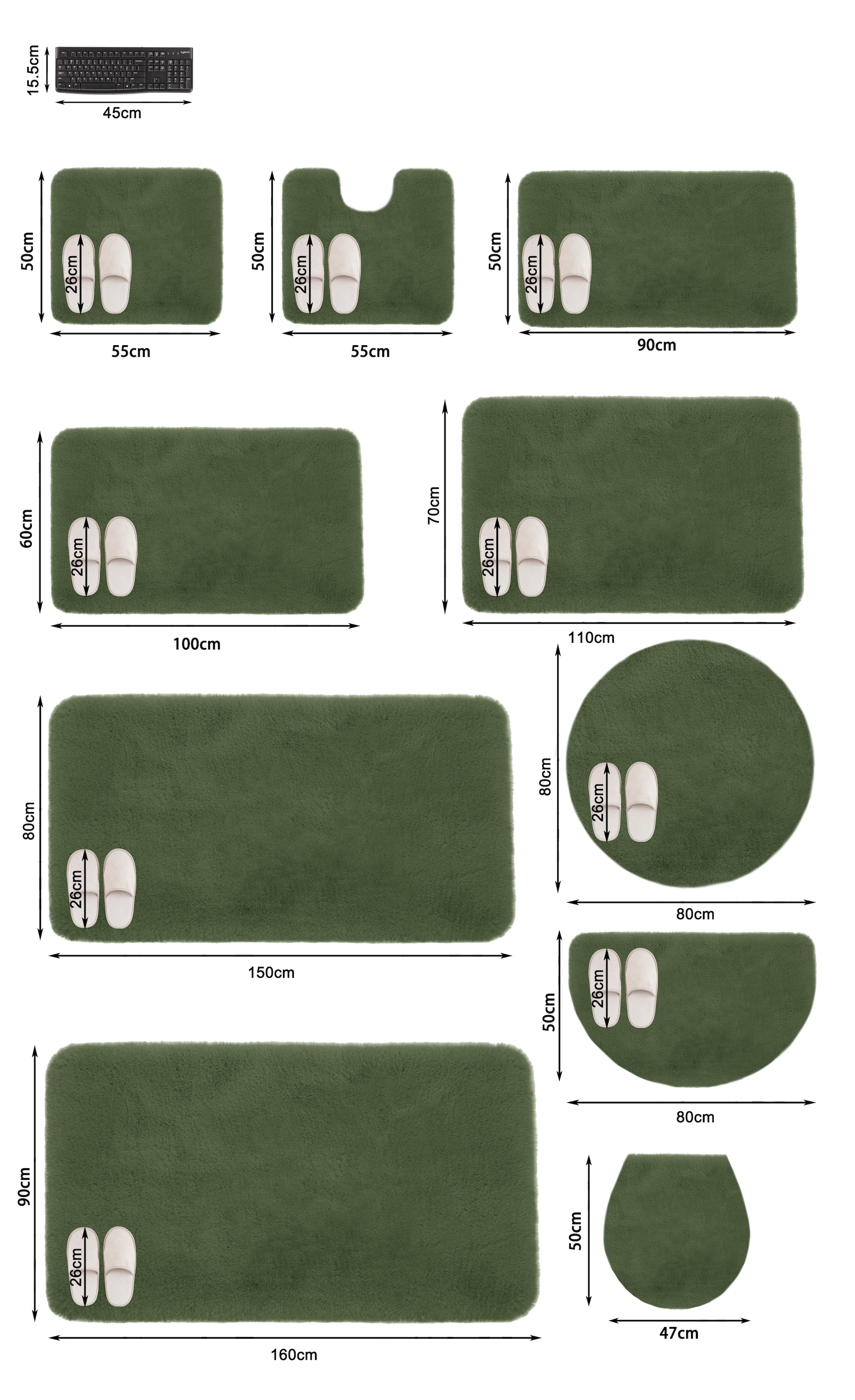 my home Badematte »Rabbit Badematten, Badvorleger, Badezimmer Teppich« Höhe 30 mm rutschhemmend beschichtet fußbodenheizungsgeeignet | schnell trocknend | strapazierfähig Kaninchenfell-Haptik, Badteppich, rechteckig, rund & als 3-tlg. Set