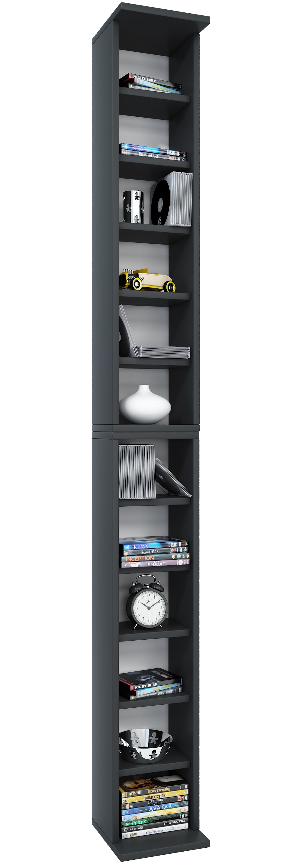 VCM Standregal »VCM Holzregal stehend | platzsparender CD Schrank für 204 CDs oder 72 DVDs | Maße: H. 180 x B. 21 x T. 20 cm | Elegantes DVD Regal stehend | Blu-Ray Regal | CD Regal - Bigol«