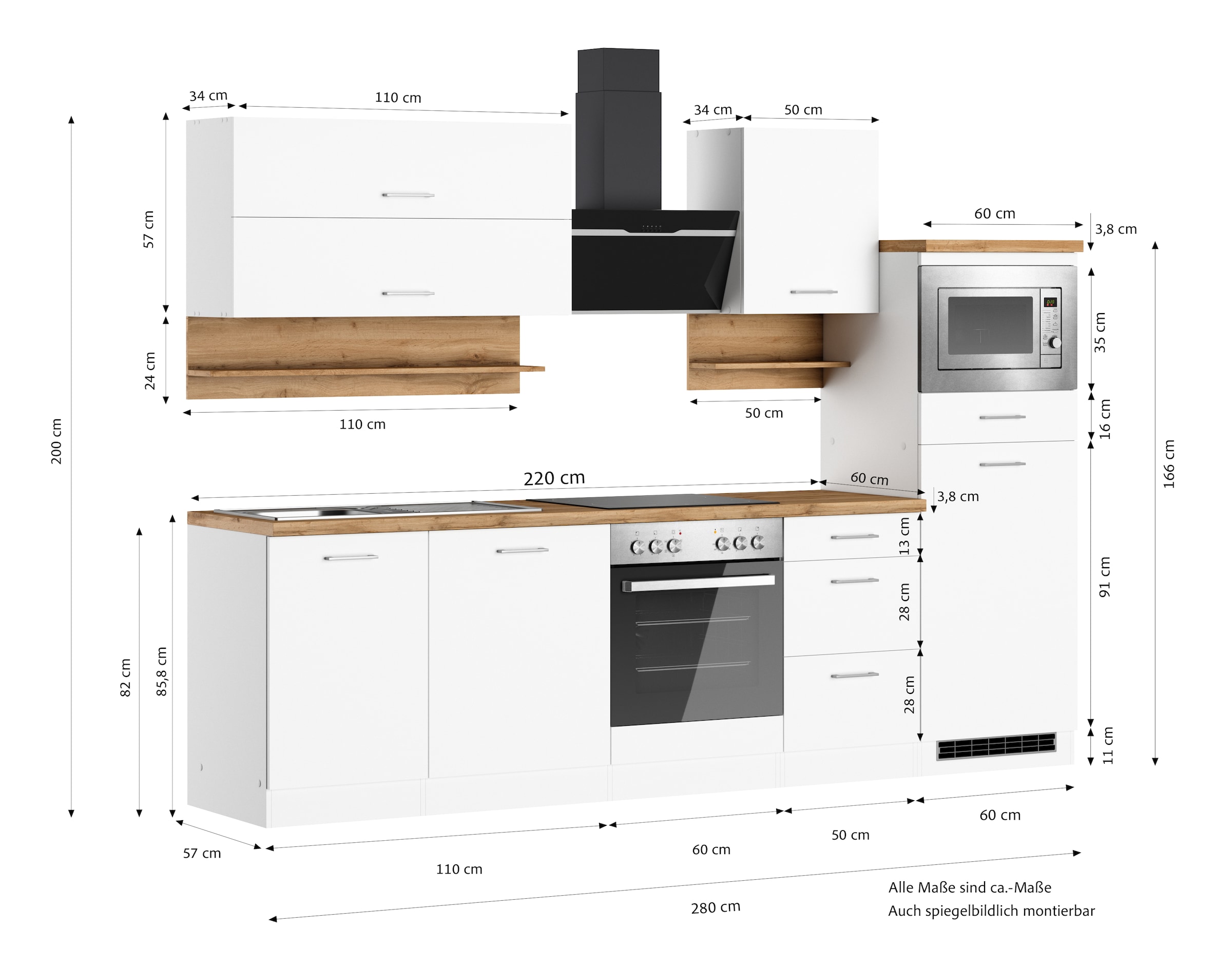 KOCHSTATION Küchenzeile »KS-Milan«, 280 cm breit, robuste Metallauszüge, viel Stauraum