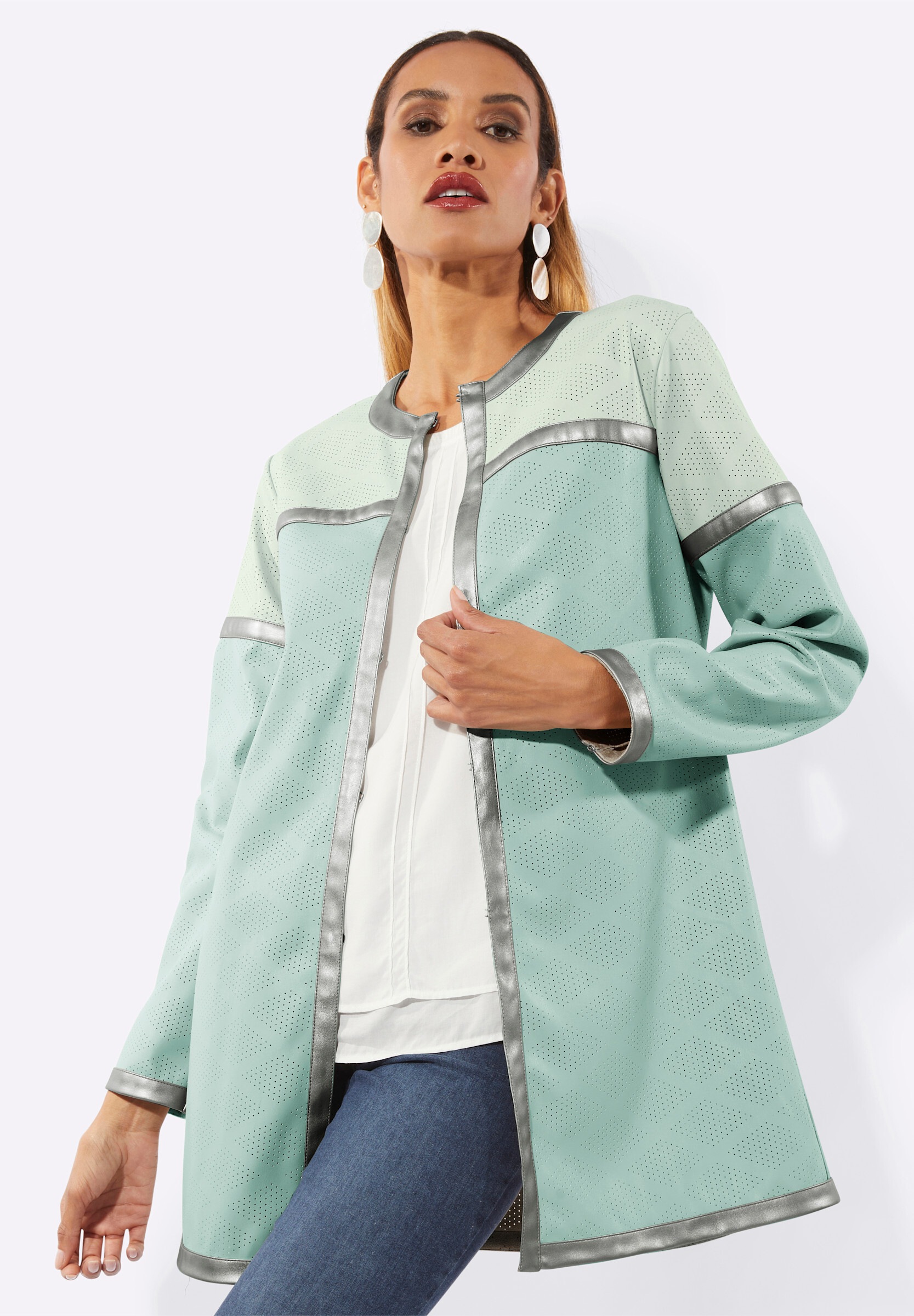 Mainpol Longblazer »Lederimitat-Blazer Lederimitat-Blazer mit Hakenverschluss«