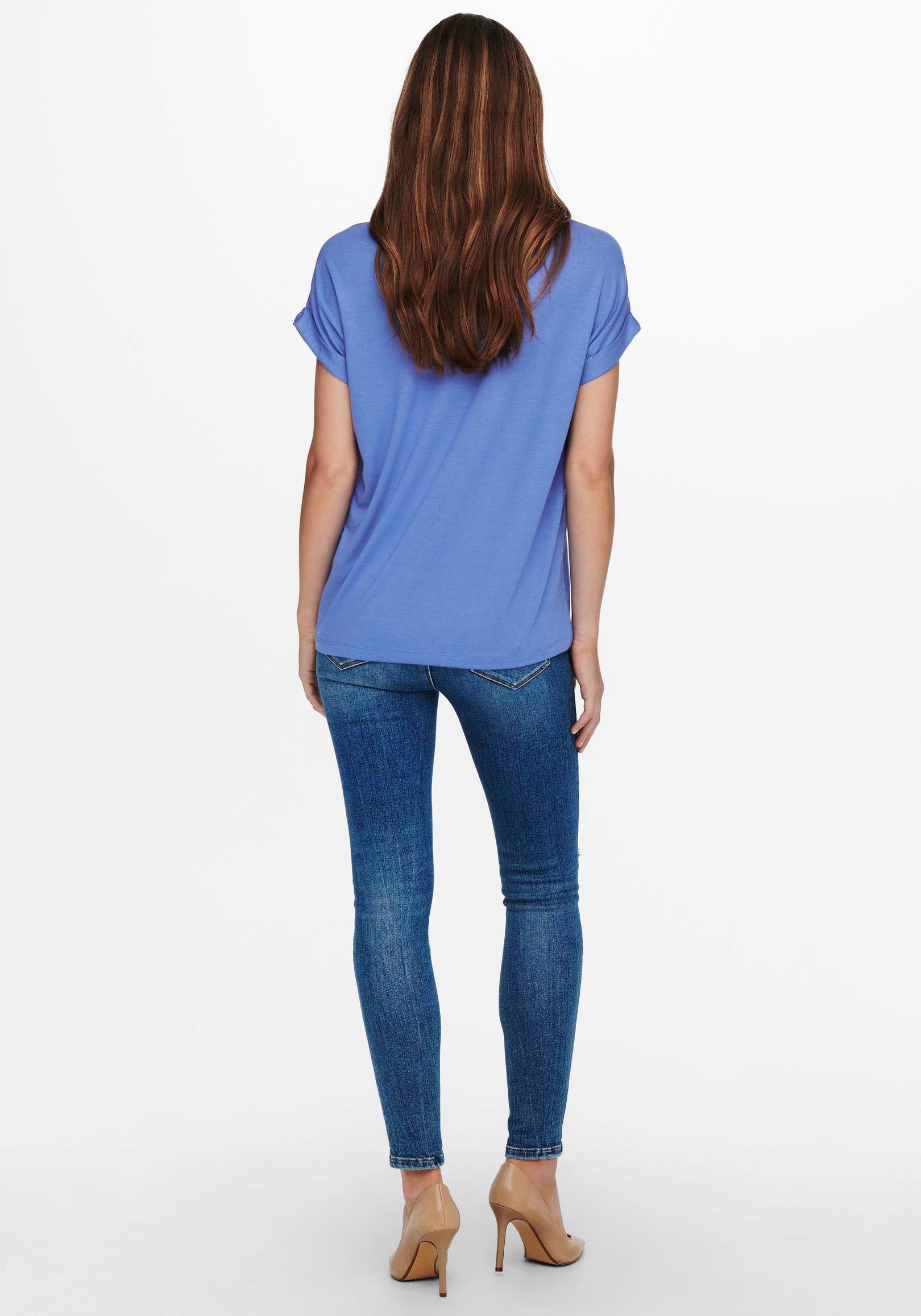 ONLY T-Shirt »ONLMOSTER – Kurzarmshirt mit Aufschlag und klassischem Look«, unifarben, casual, regular fit, Viskosemischung, Rundhals