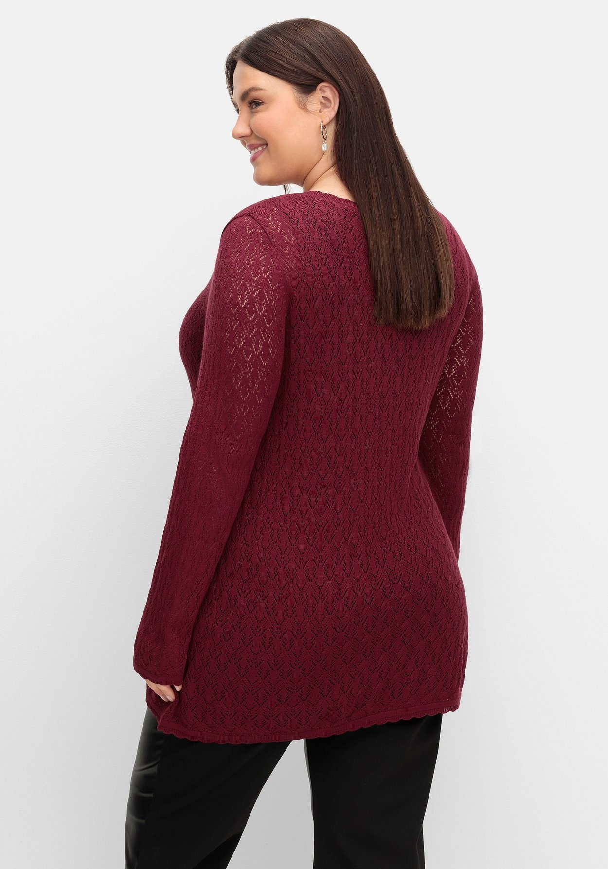Sheego V-Ausschnitt-Pullover »Pullover aus Ajourstrick, in leichter A-Linie«, aus Ajourstrick, in leichter A-Linie