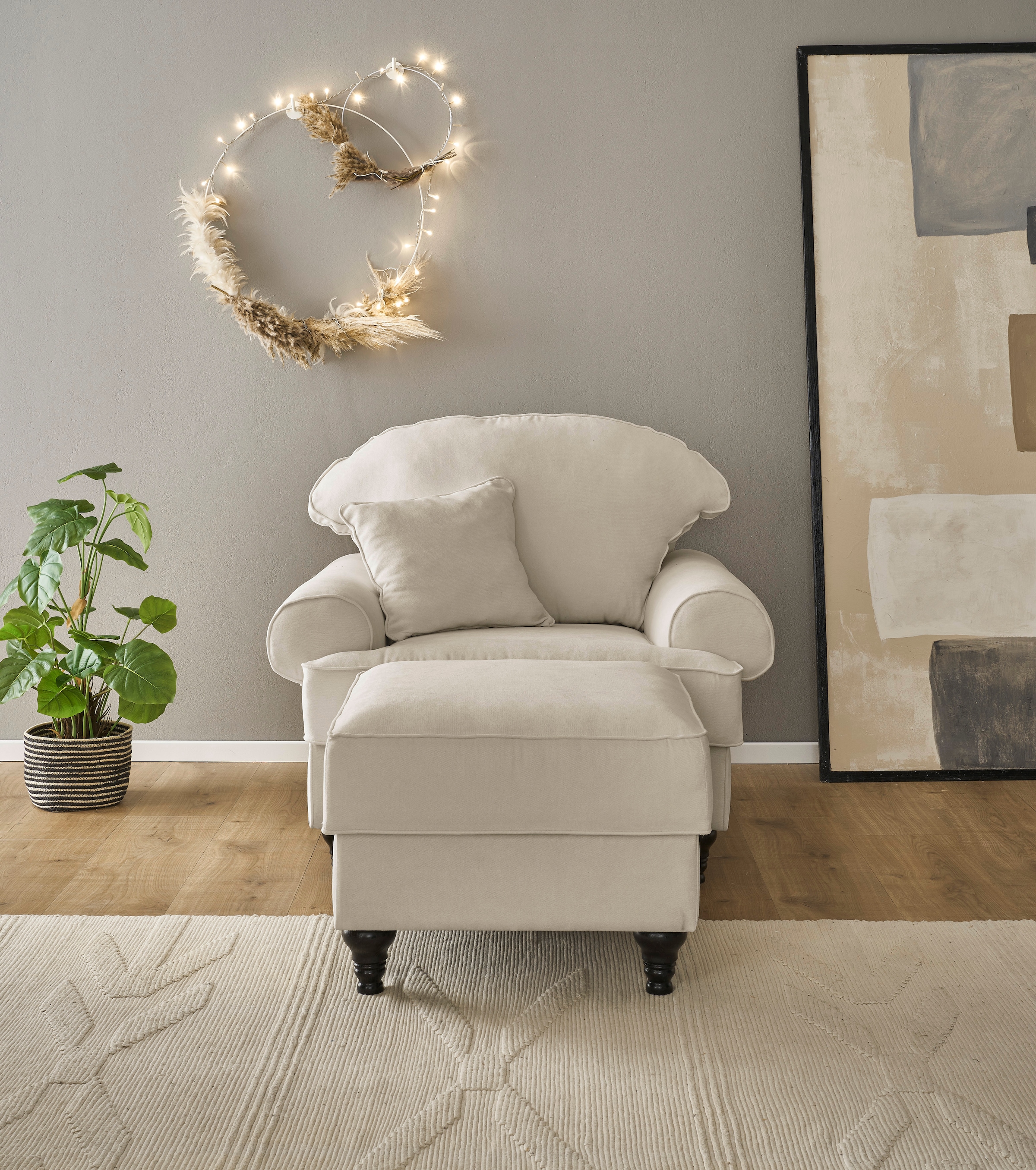 Home affaire Sessel »WESTMINSTER« Set, 1Sessel, 1 Hocker, 2 Stk. tlg. mit Federkern-Polsterung