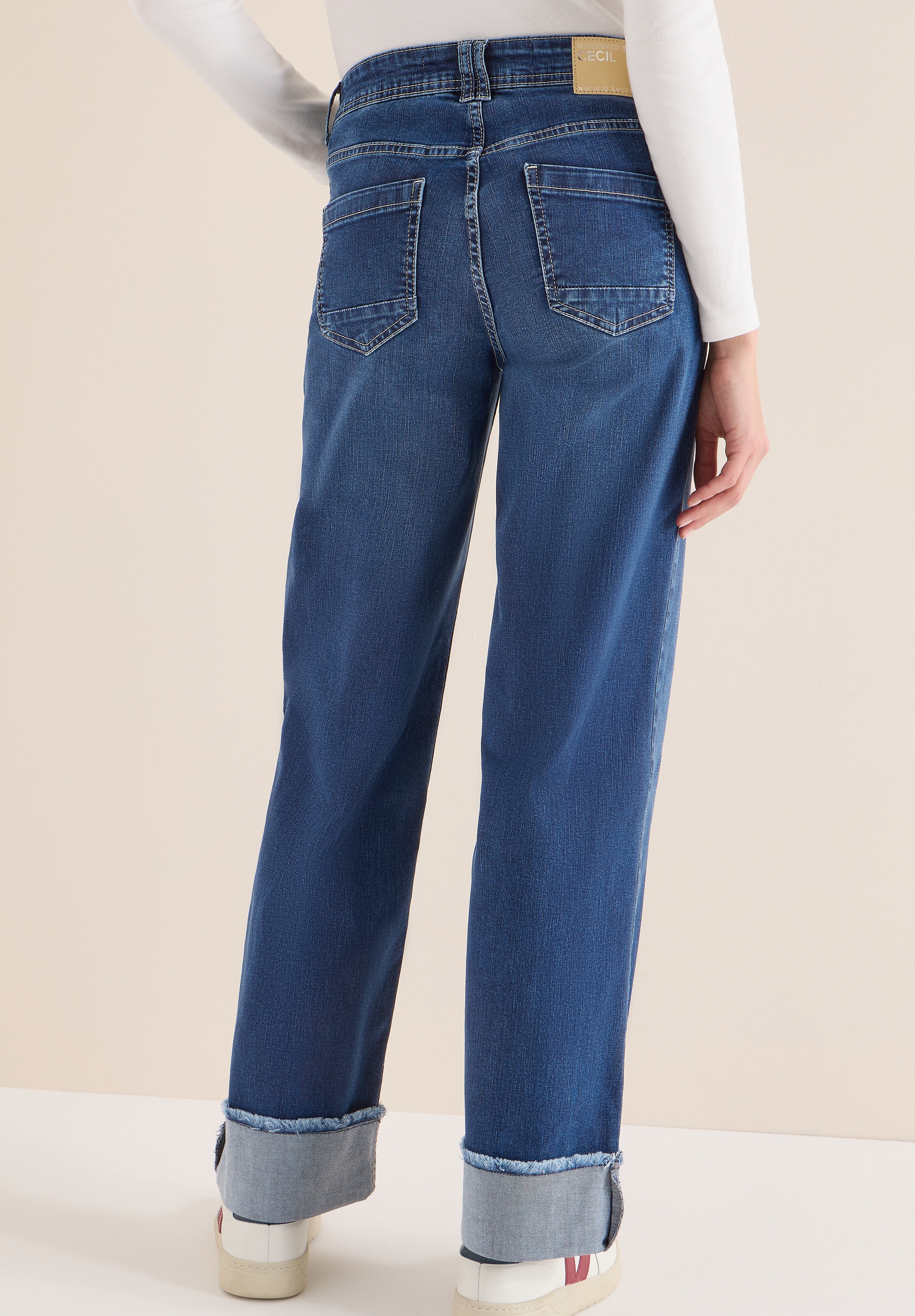 Cecil 5-Pocket-Jeans »Style NEELE« Wide Leg Washed-Look Jeans mit Aufschlag