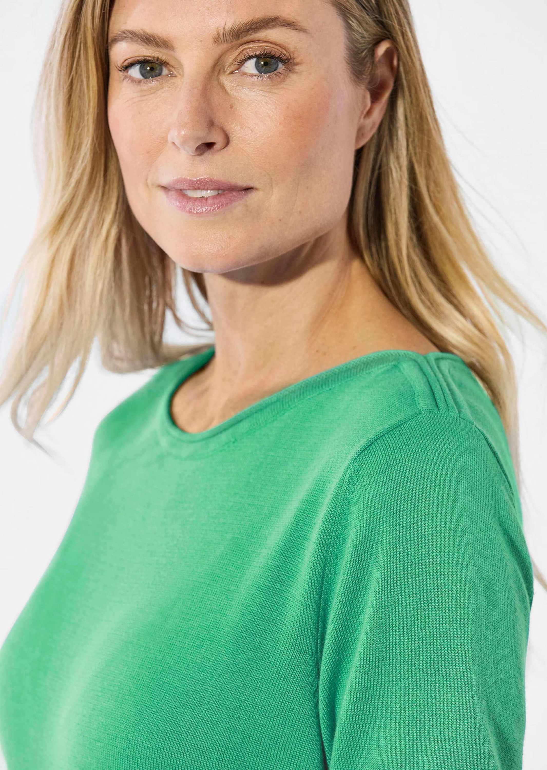 GOLDNER Strickpullover »Kurzgröße Pullover mit U-Boot-Ausschnitt aus Baumwoll-Viskose-Mix«