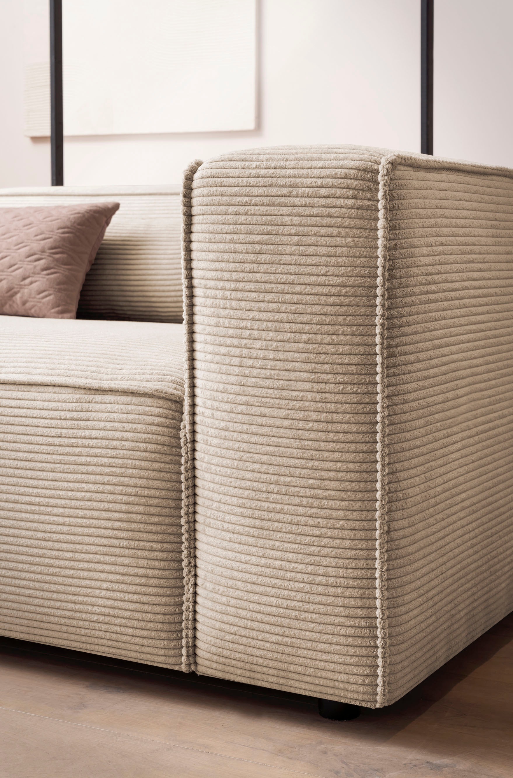LeGer Home by Lena Gercke 3-Sitzer »PIARA, XXL Sofa mit Kedernaht, Big-Sofa in Cord oder Leinenoptik«, schwarze Füße, bequemer Sitzkomfort, extra tiefe Sitzfläche