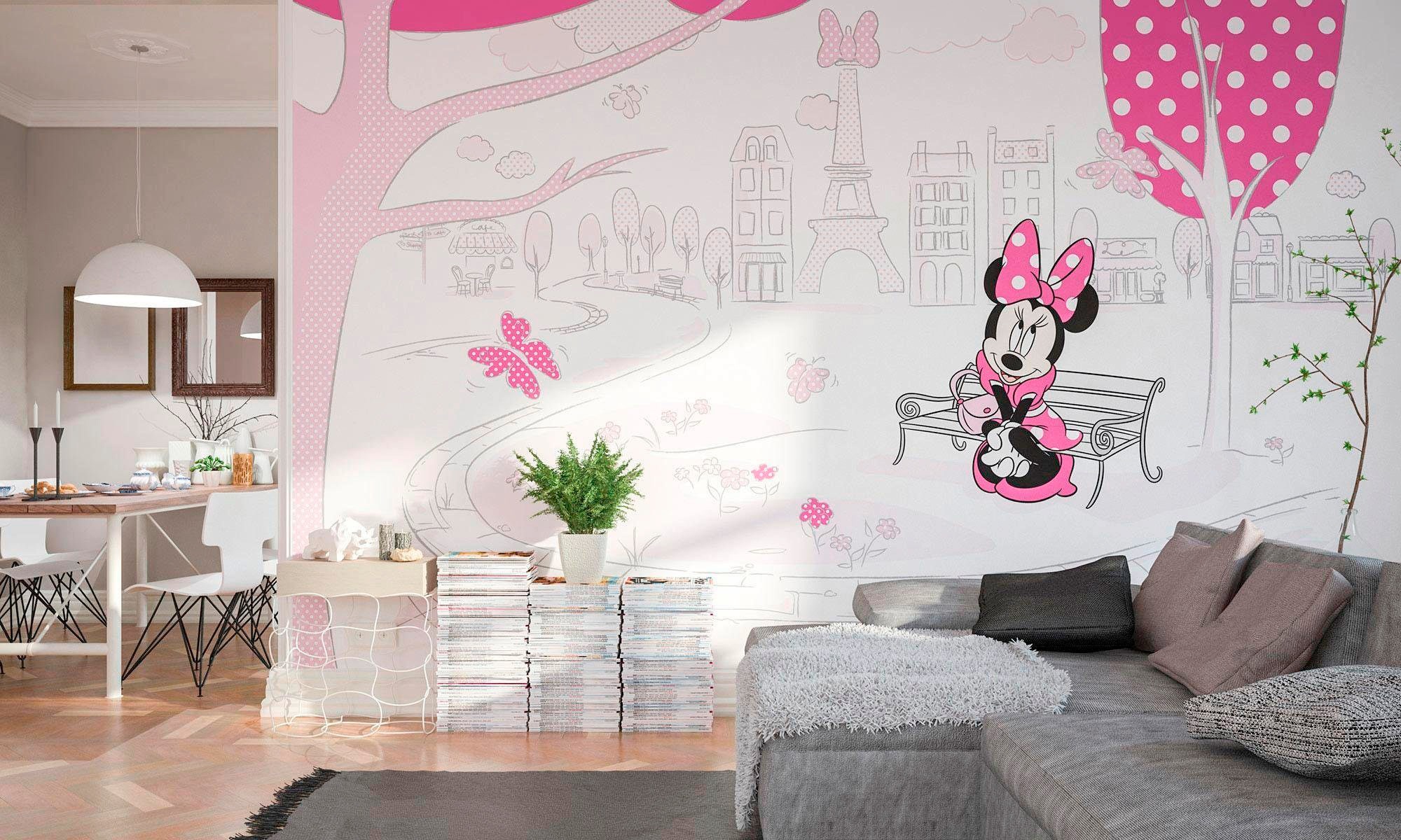 Komar Vliestapete »Digitaldruck Vlies - Minnie in Paris - Größe 400 x 250 cm«, bedruckt, Wohnzimmer, Schlafzimmer