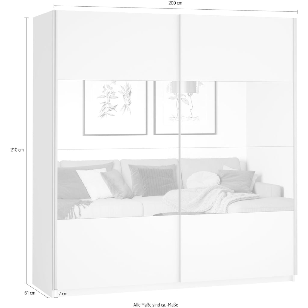 Helvetia Schwebetürenschrank Beta, mit Spiegelelement, inkl. 1 Kleiderstange und 5 Einlegeböden