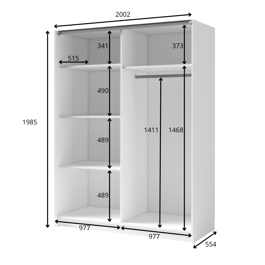 INOSIGN Kleiderschrank »Kleiderschrank Camden mit Spiegel, 4 Einlegeböden und Kleiderstange«, Garderobe mit 2 Schwebetüren und Lamellen, BxHxT 200,2x198,5x61,6 cm