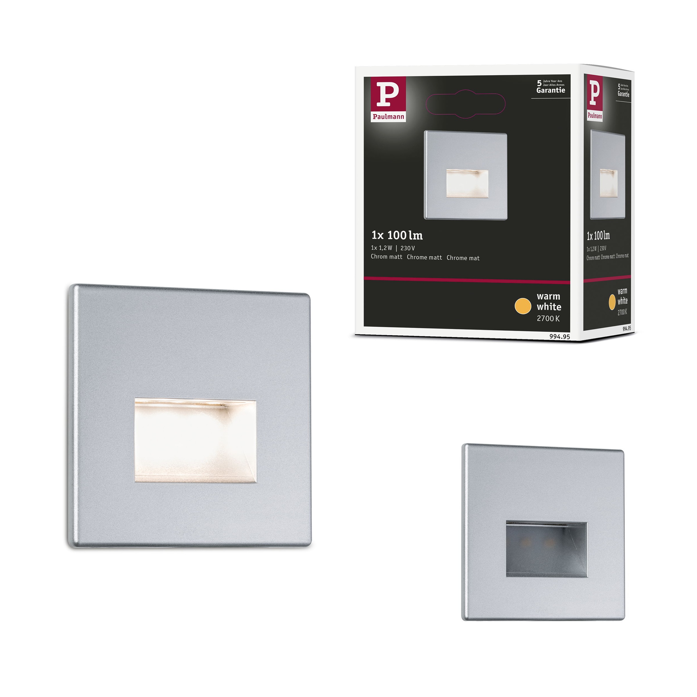 Paulmann LED Einbauleuchte »LED Wandeinbauleuchte Edge Quadro 1,2W 25lm 230V« 1 Stk. Warmweiß