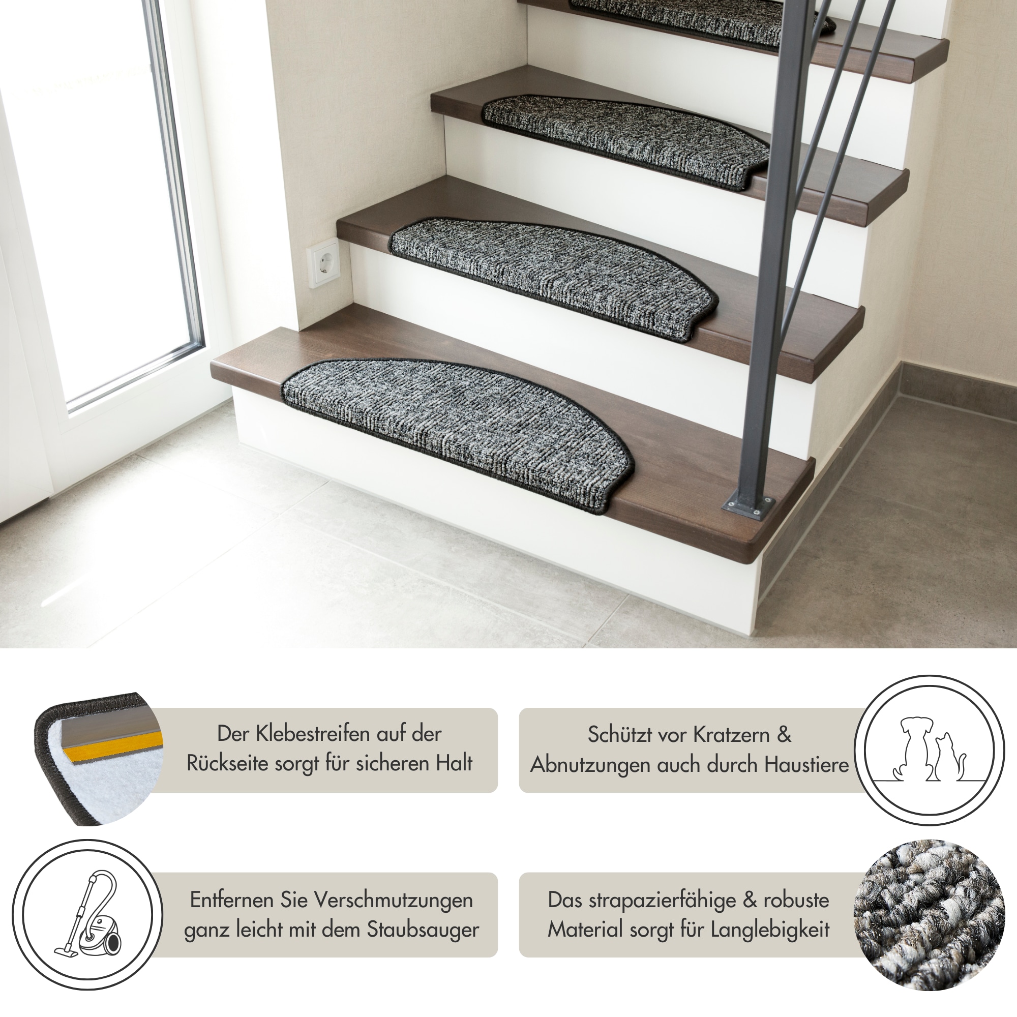 Andiamo Stufenmatte »Leo, Made in Poland« halbrund 6 mm Höhe grobe melierte Schlinge, selbstklebend, 15 Stück in einem Set