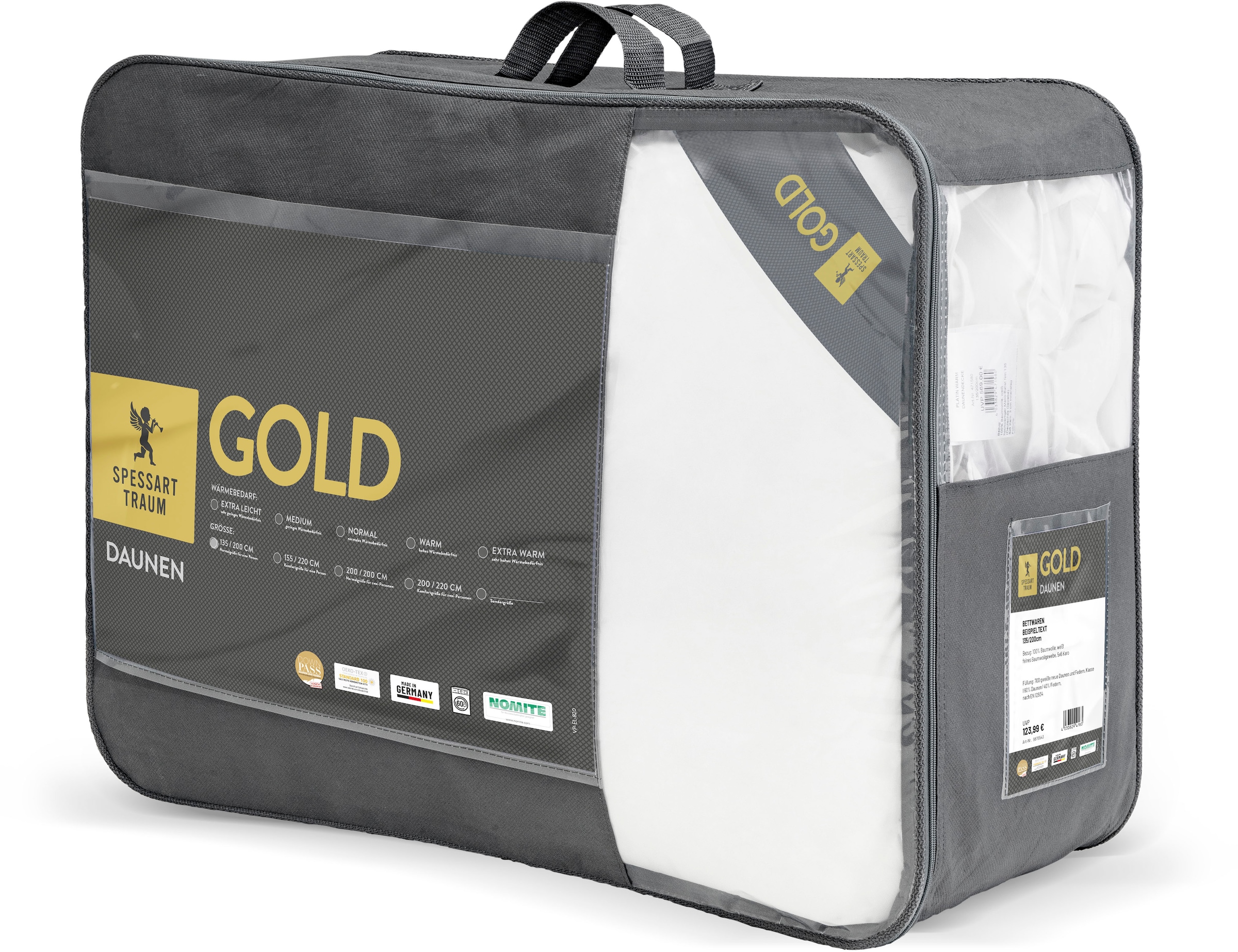 SPESSARTTRAUM Gänsedaunenbettdecke »Gold«, leicht, Füllung 100% Gänsedaunen, Bezug 100% Baumwolle, (1 St.), hergestellt in Deutschland, allergikerfreundlich