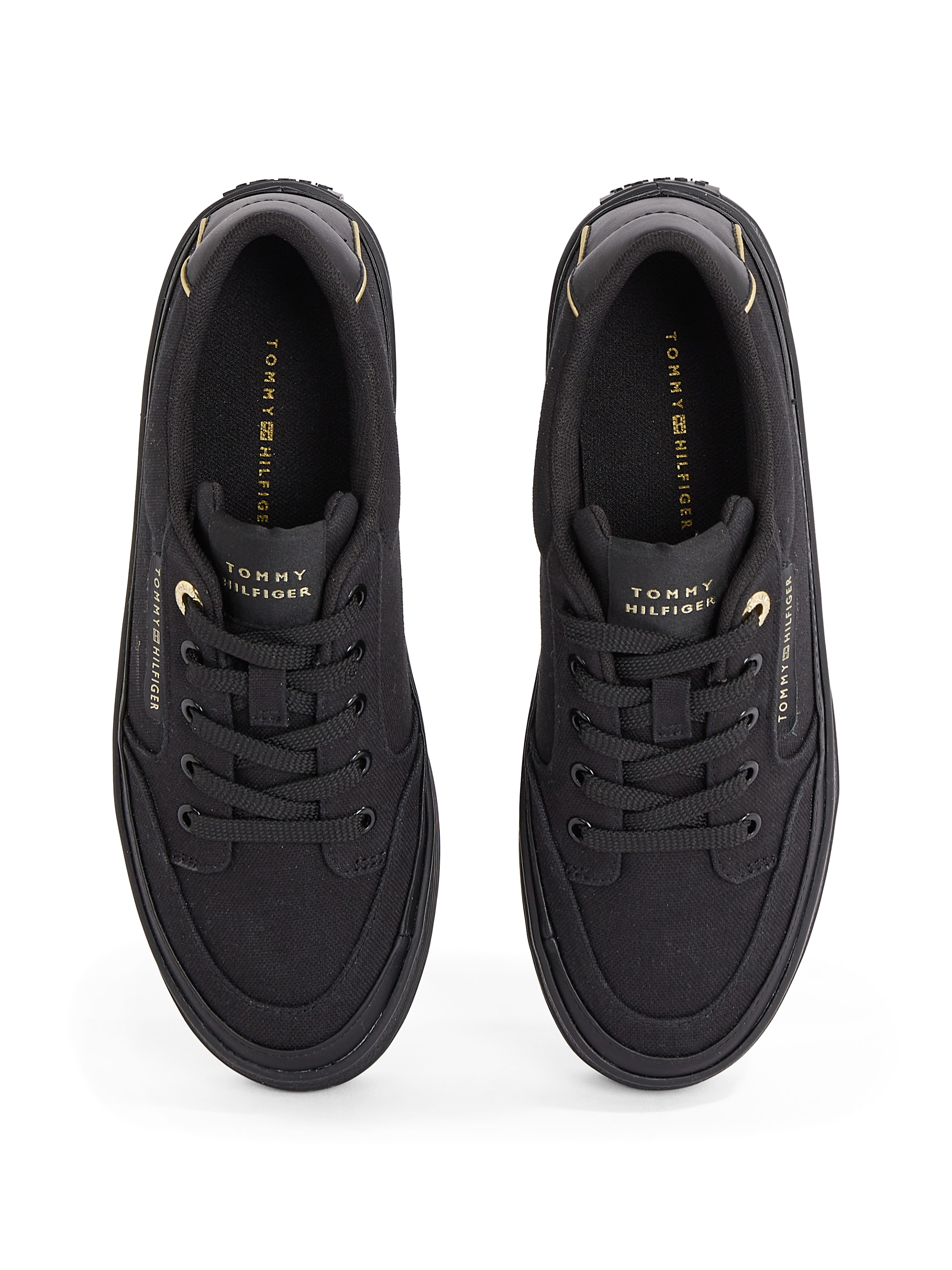 Tommy Hilfiger Plateausneaker »ESSENTIAL VULC TEXTILE SNEAKER«, Freizeitschuh, Halbschuh, Schnürschuh mit goldfarbenen Details