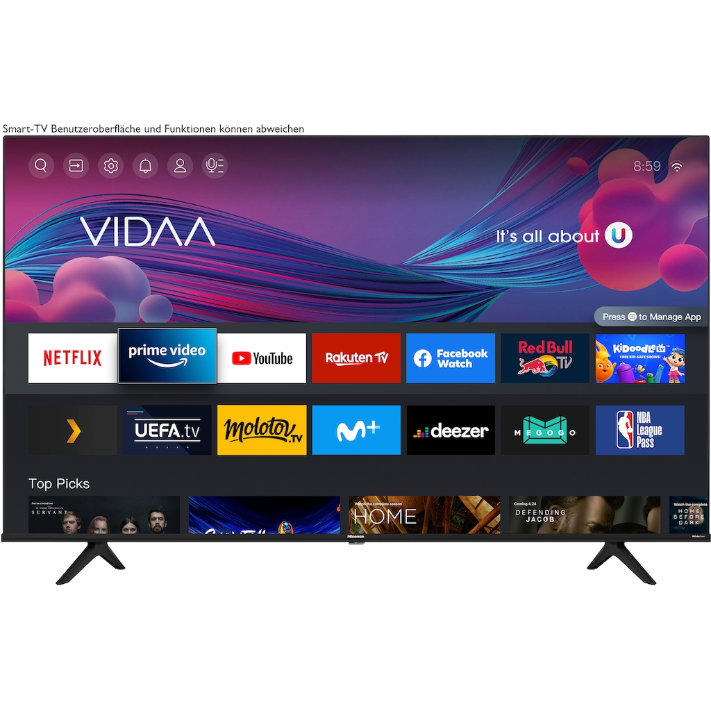 Hisense LED-Fernseher »43A6FG«, 108 cm/43 Zoll, 4K Ultra HD, Smart-TV, Triple Tuner DVB-C/S/ S2/ T/ T2, Alexa Built-In, DTS Virtual X