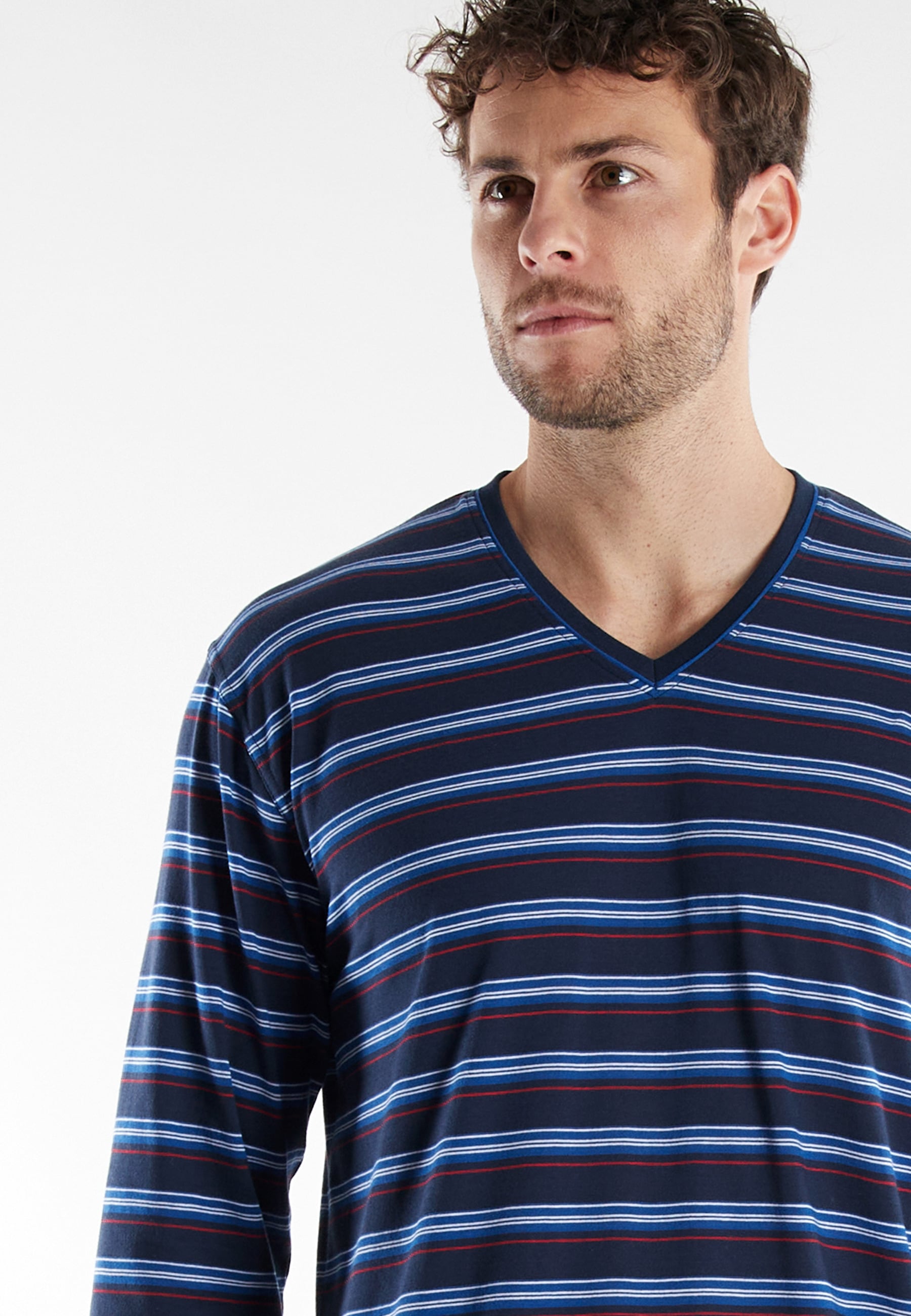 GÖTZBURG Pyjama »Midtown« gestreift, V-Ausschnitt, lang, Baumwollmix