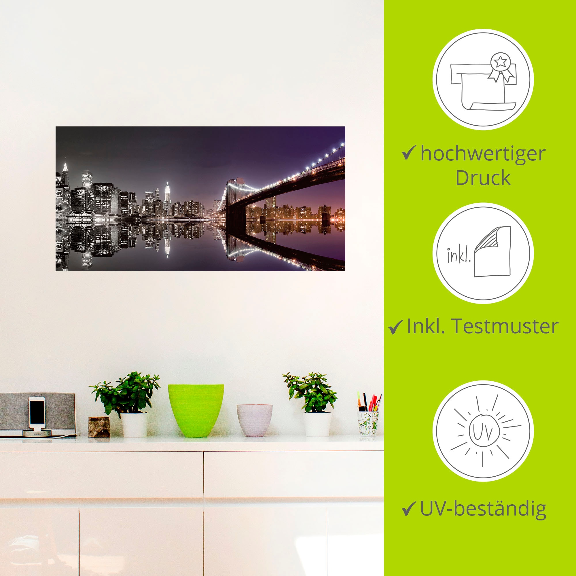 Artland Wandbild »New York Skyline nächtliche Reflektion«, Amerika, (1 St.), als Leinwandbild, Poster, Wandaufkleber in verschied. Größen