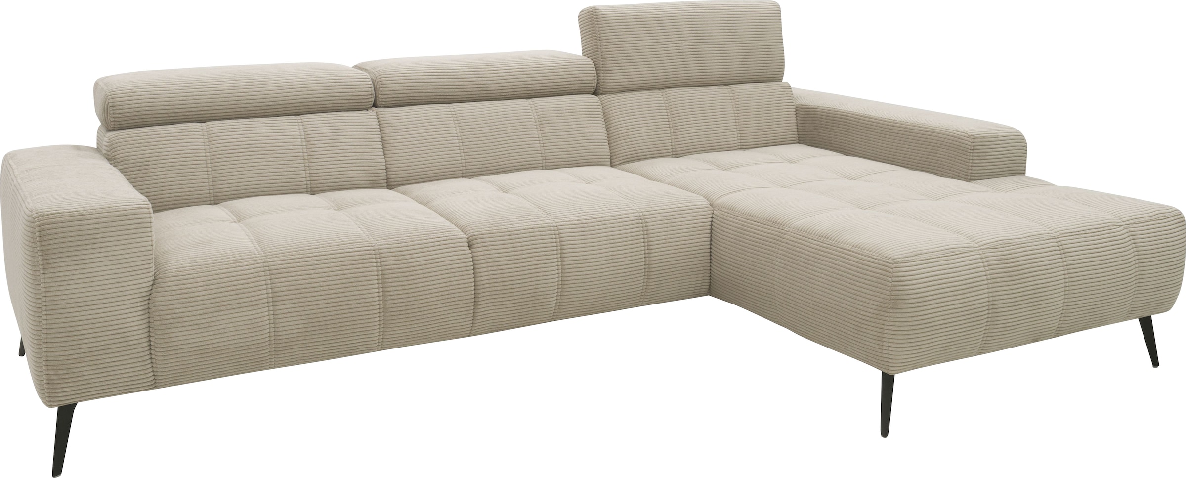 DOMO collection Ecksofa »Trento L-Form, mit Kufenfuß oder Einzelfuß«, wahlweise mit Kopfteilverstellung, Recamiere links/rechts bestellbar