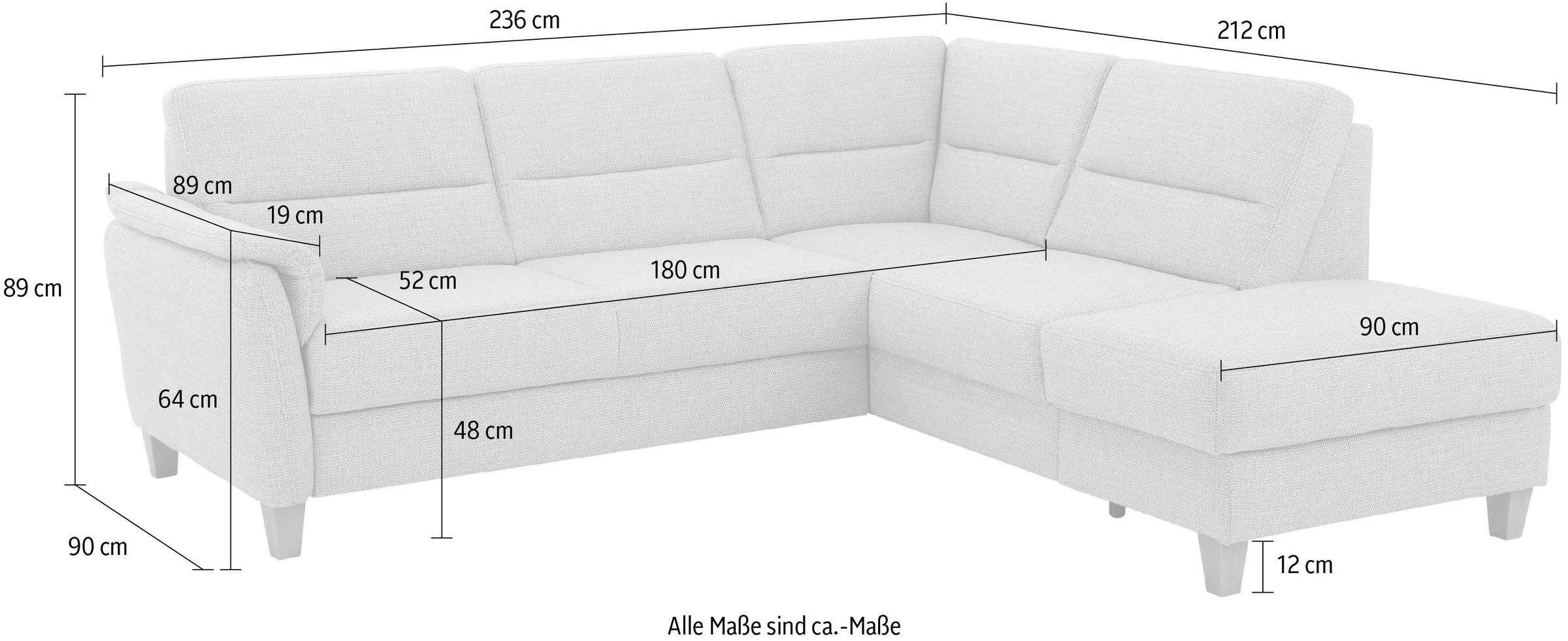 Home affaire Ecksofa »Palmera L-Form, B: 236 cm«, optional Bettfunktion & Bettkasten, Federkern