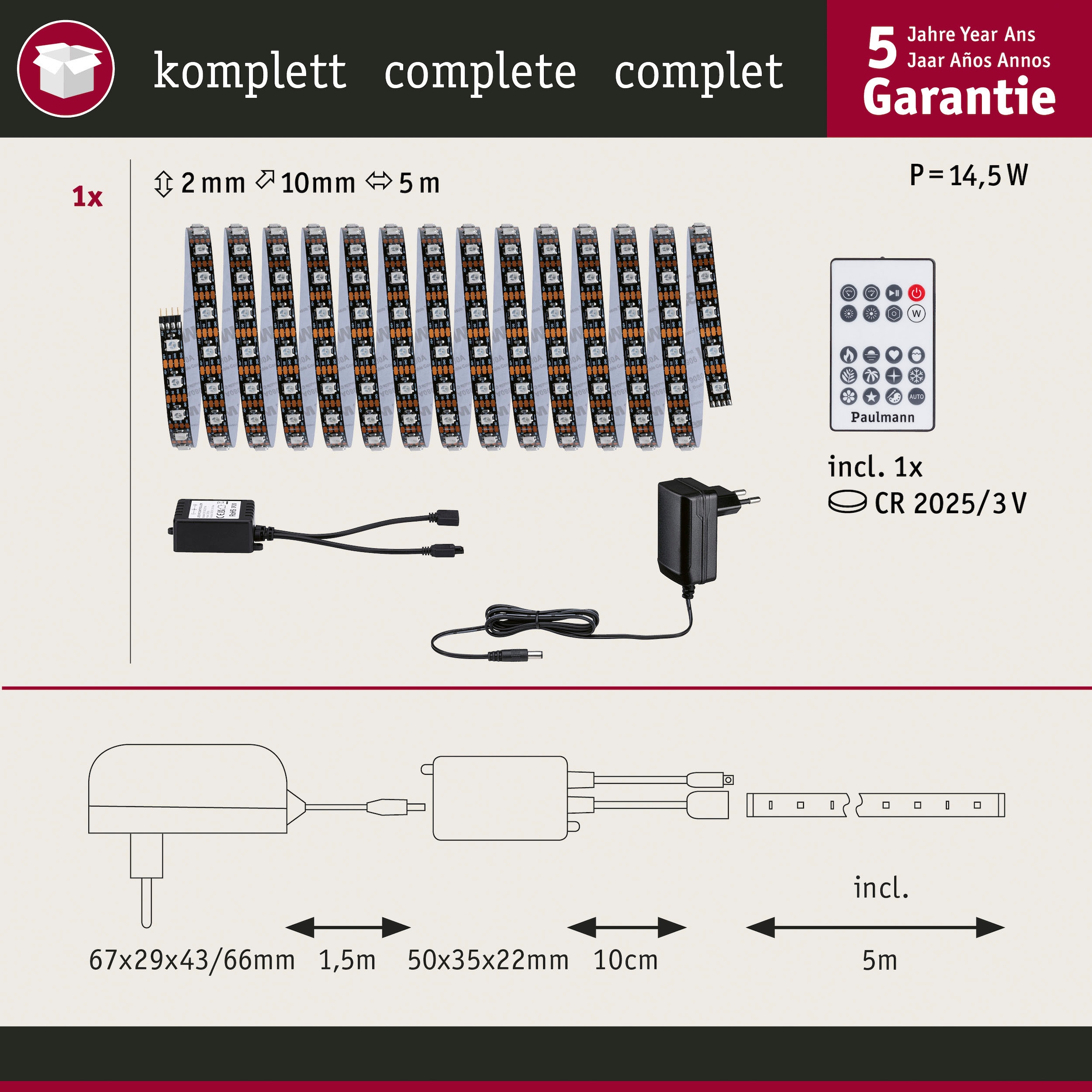 Paulmann LED-Streifen »Dynamic Rainbow RGB 5m 10,5W 60LEDs/m 15VA«, 1 St.-flammig