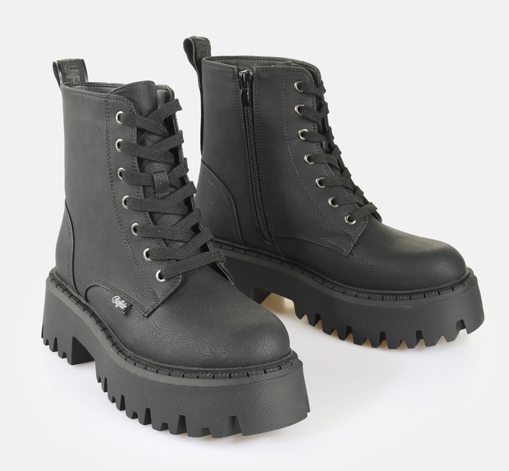 Buffalo Damen Schnürboots »Aspen Lace Up Warm« Plateauboots, Bikerboots mit Schnürung und Reißverschluss, Größe 41