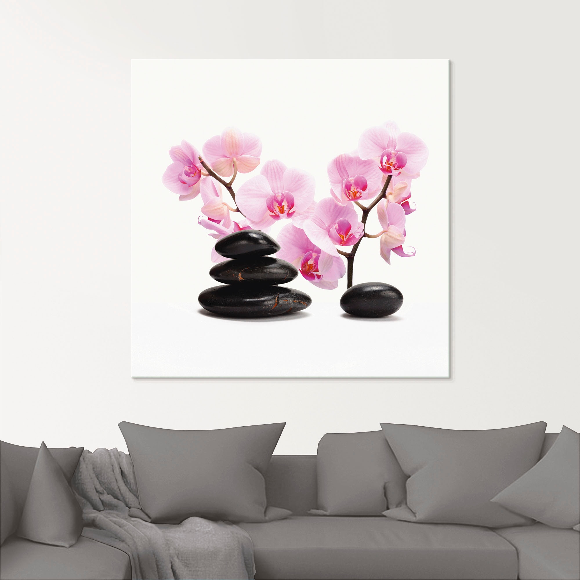 Artland Glasbild »Schwarze Steine und pinke Orchidee«, Zen, (1 St.), in verschiedenen Größen