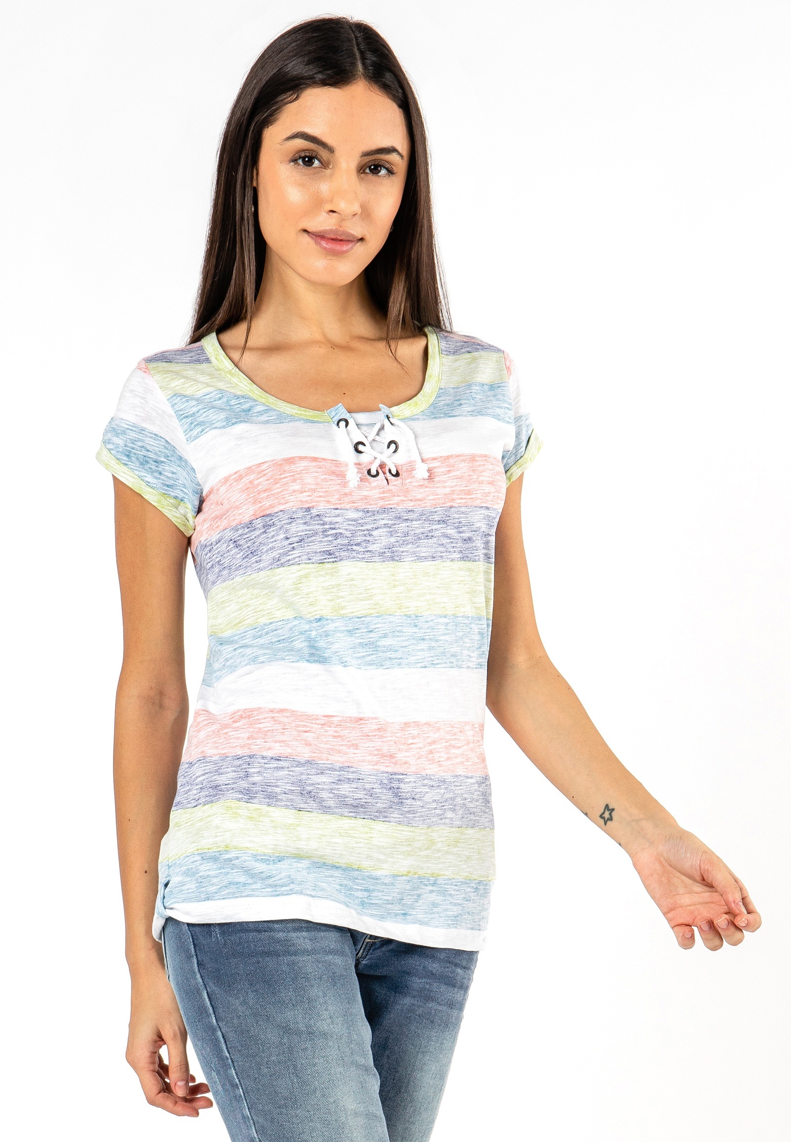 SUBLEVEL Rundhalsshirt, mit Kordeln