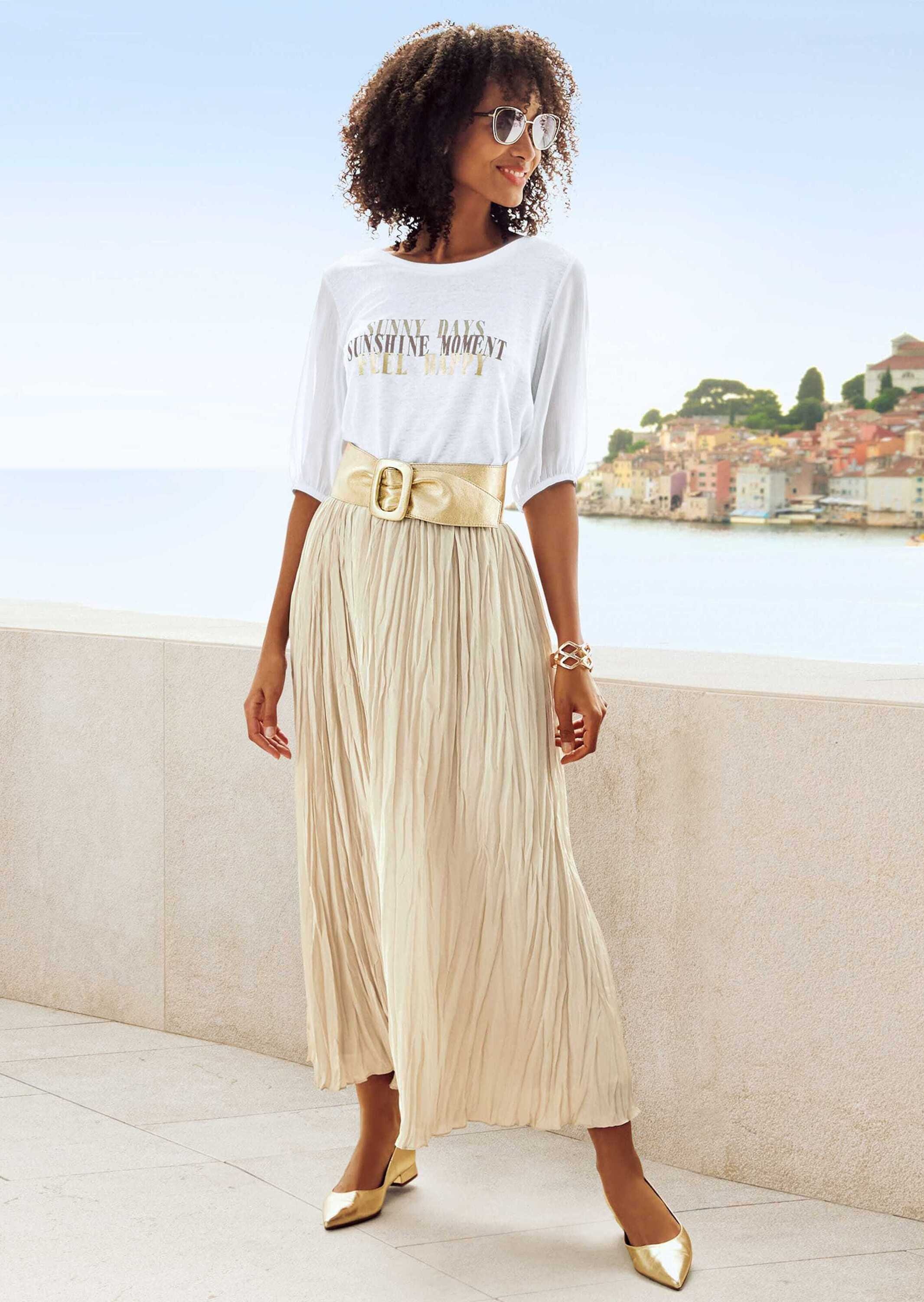 MADELEINE Kurzarmshirt »Shirt Bedrucktes Rundhals-Shirt mit Chiffon-Ärmeln«