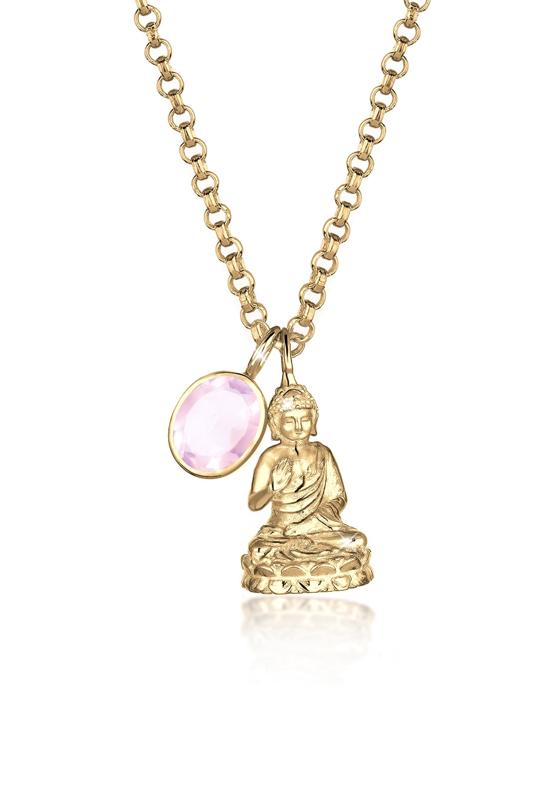 Lange Kette »Halskette Elli PREMIUM Halskette Buddha Rosenquarz Edelstein 925 Silber...