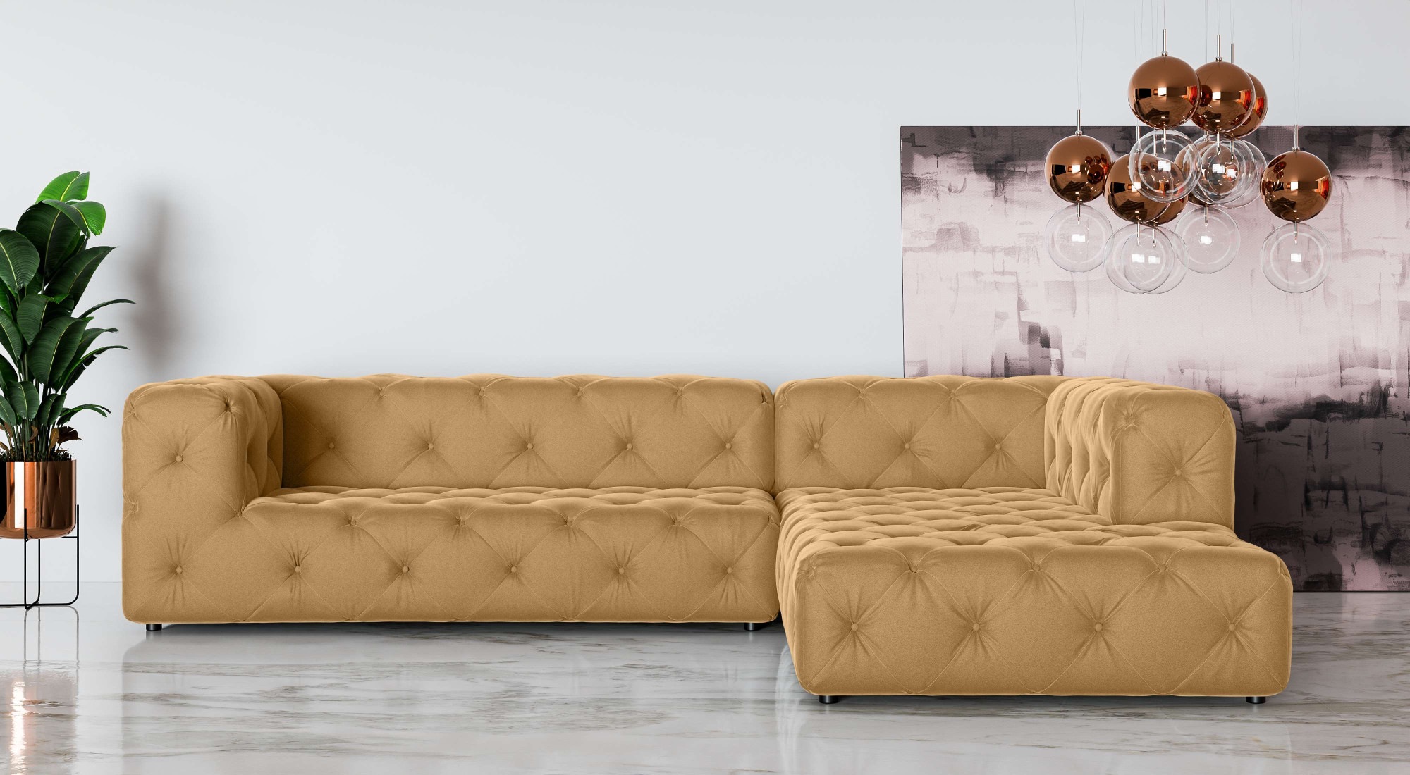 Places of Style Ecksofa »FOLLINA«, L-Form, mit klassischer Chesterfield-Knopfheftung