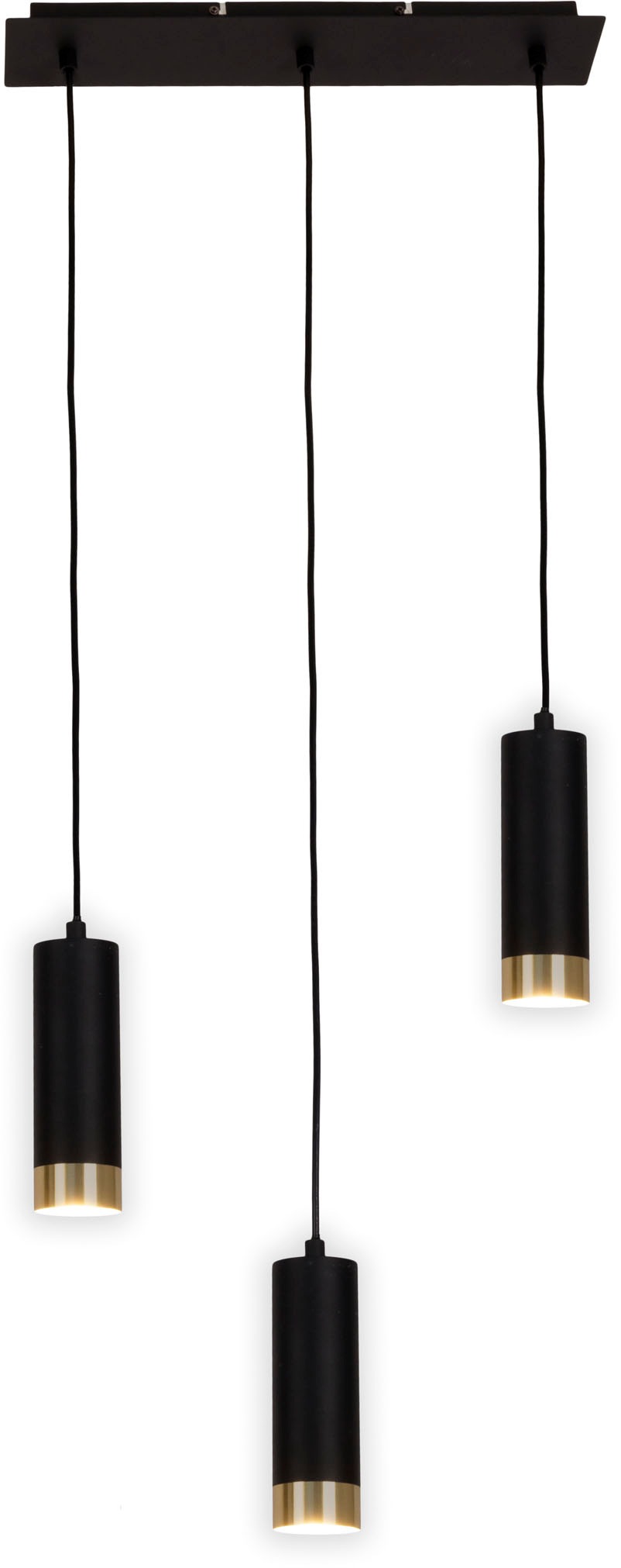 näve Pendelleuchte »Fridu«, 3 flammig, Leuchtmittel GU10 | ohne Leuchtmittel, aus mattschwarzem Eisen mit goldenen Rändern, Länge 48 cm, für 3x GU10