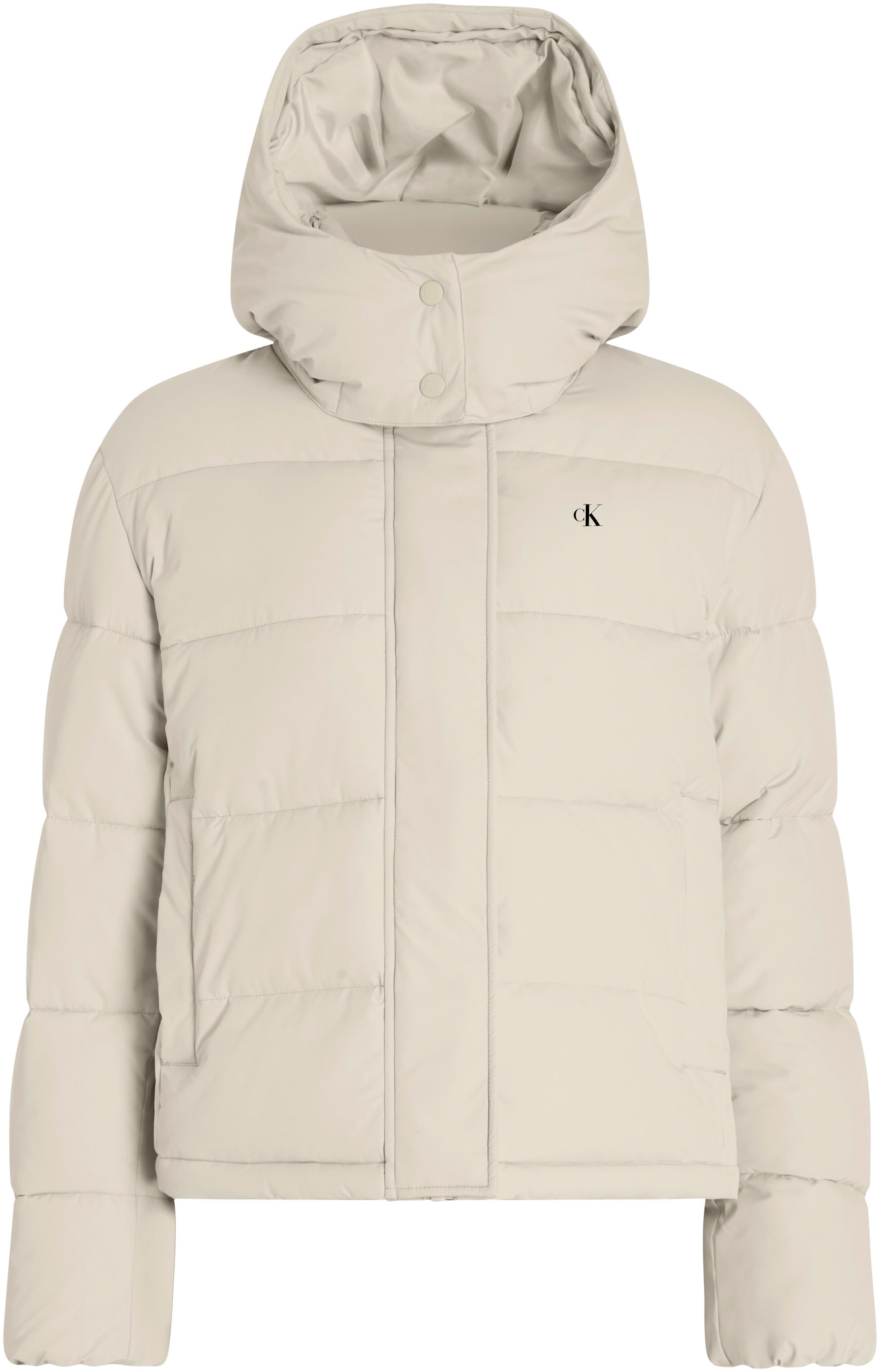 Calvin Klein Jeans Steppjacke »MATTE MONOLOGO ND SHORT PUFFER«, mit Kapuze, mit Logodruck