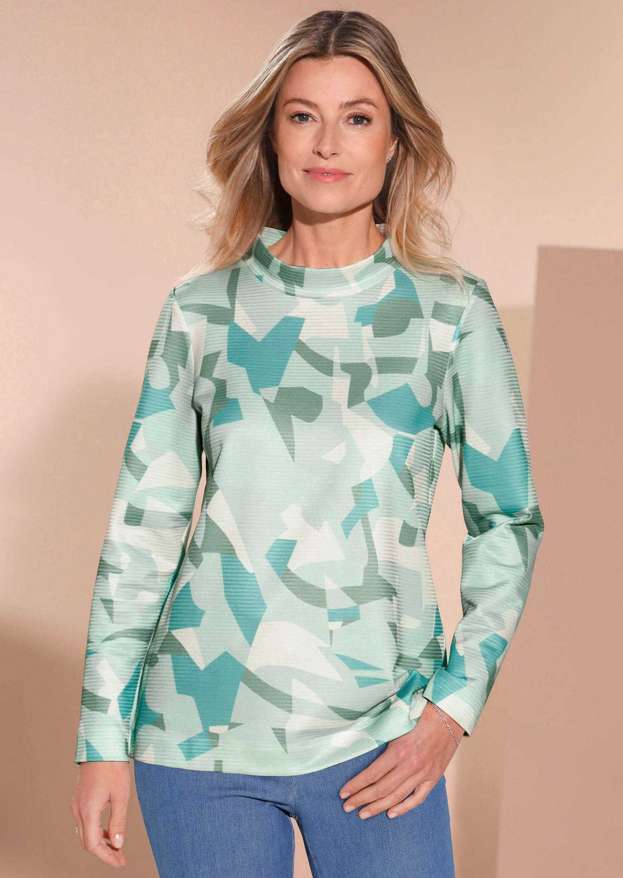 GOLDNER Kurzarmshirt »Kurzgröße Sweatshirt« Ottomanoptik