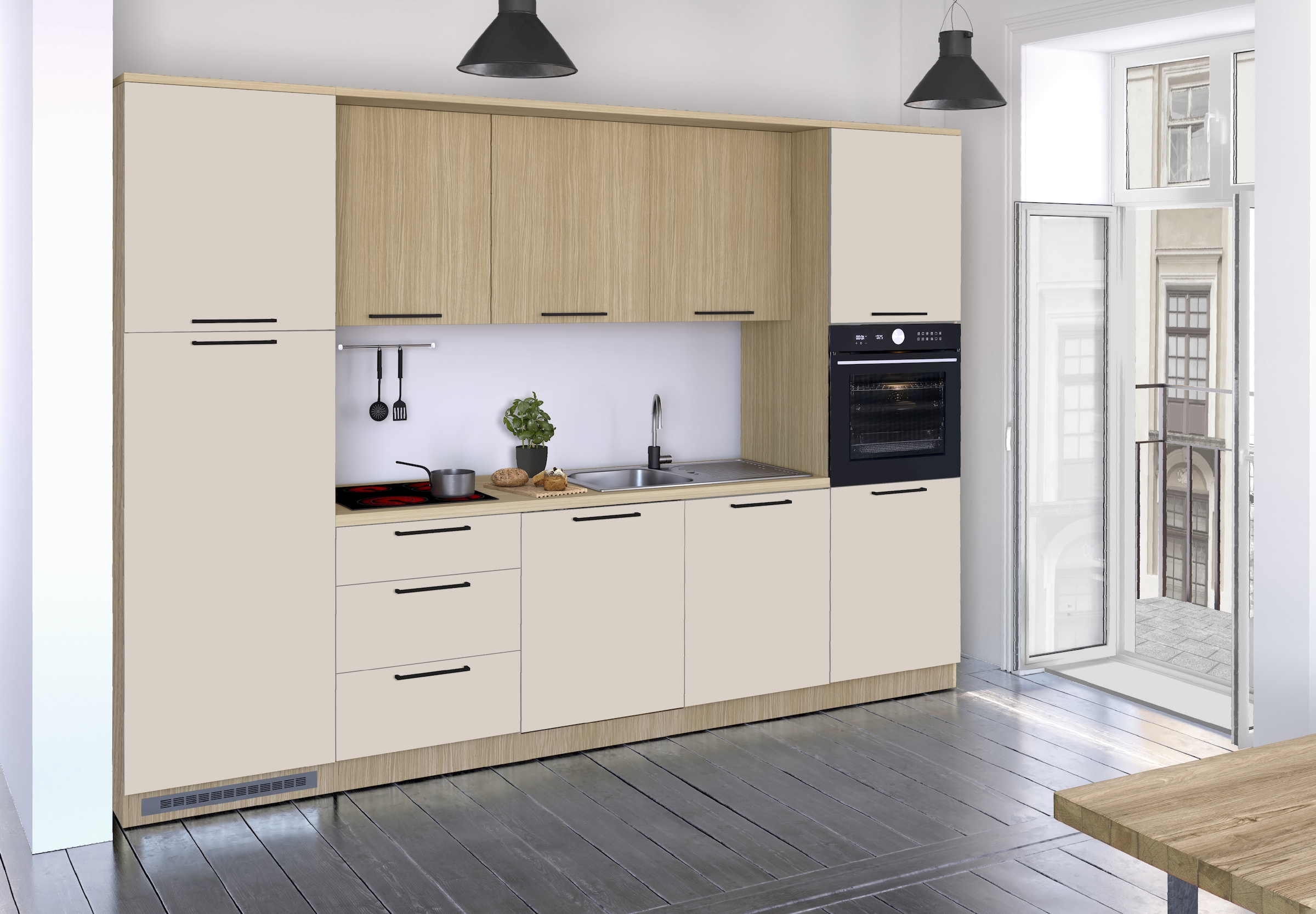 KOCHSTATION Küchenzeile »KS-Luna, Einbauküche, Zeilenküche, Küchenblock« Breite 300 cm, wahlweise mit Hanseatic-E-Geräten, APL 35mm stark