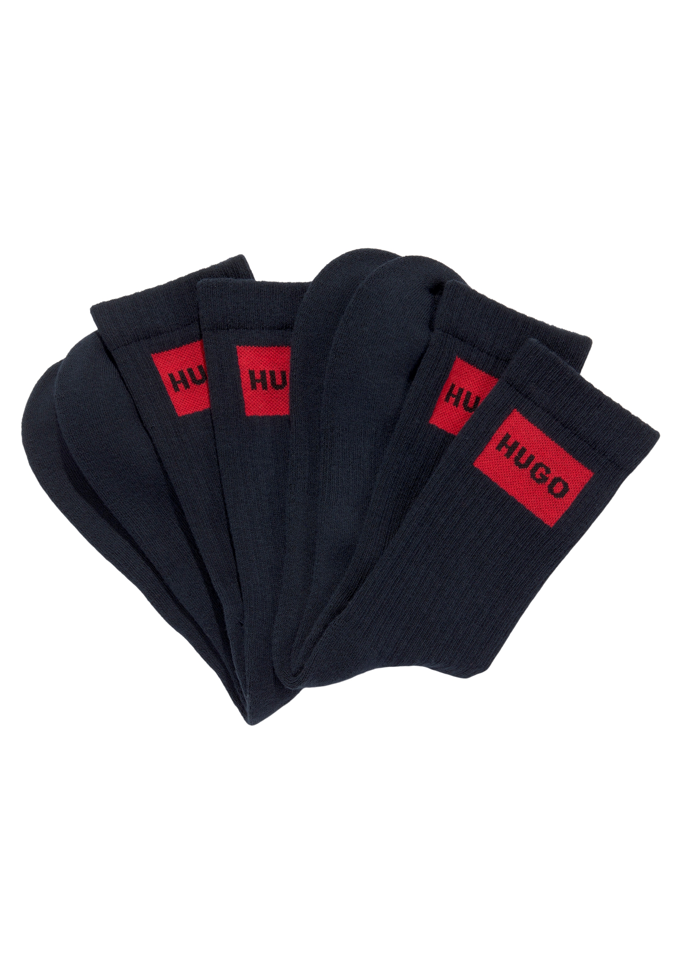 Socken »2P QS RIB LAB COL CC«, (Packung, 2 Paar, 2er Pack), mit eingestricktem HUGO...