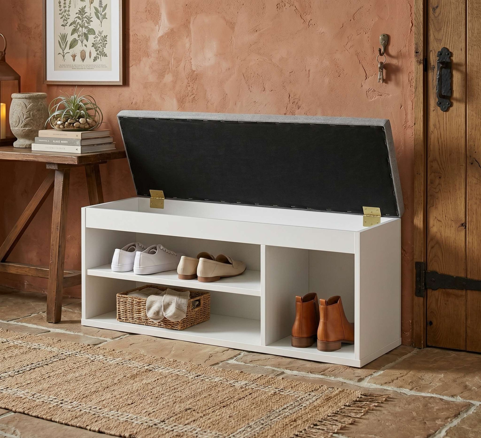 OTTO home Schuhbank »Schuchschrank 100,  Schuhregal, Schuhtruhe, Schuhkommode, Sitzbank« Inkl. bequemem Sitzkissen mit Stauraum darunter