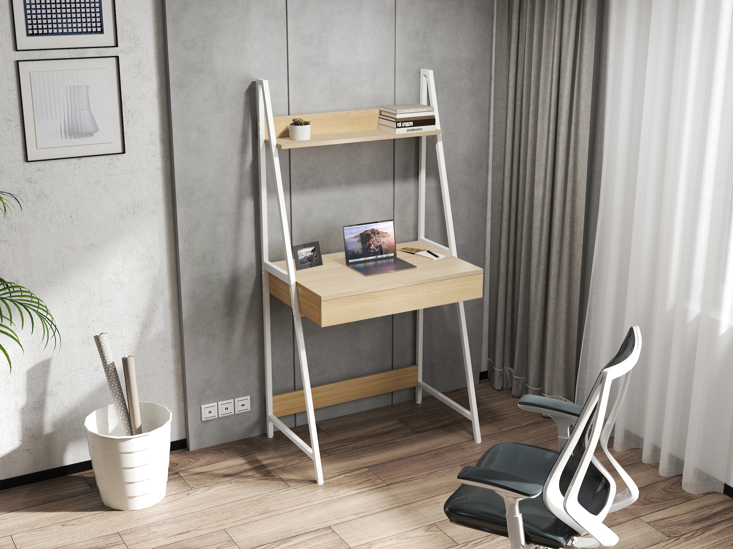 INOSIGN Regal-Schreibtisch »Lonas«, (B/H) 74/147 cm, Arbeitshöhe 74 cm), Laptoptisch, Home-Office, Schublade mit Doppelfach, Metallgestell