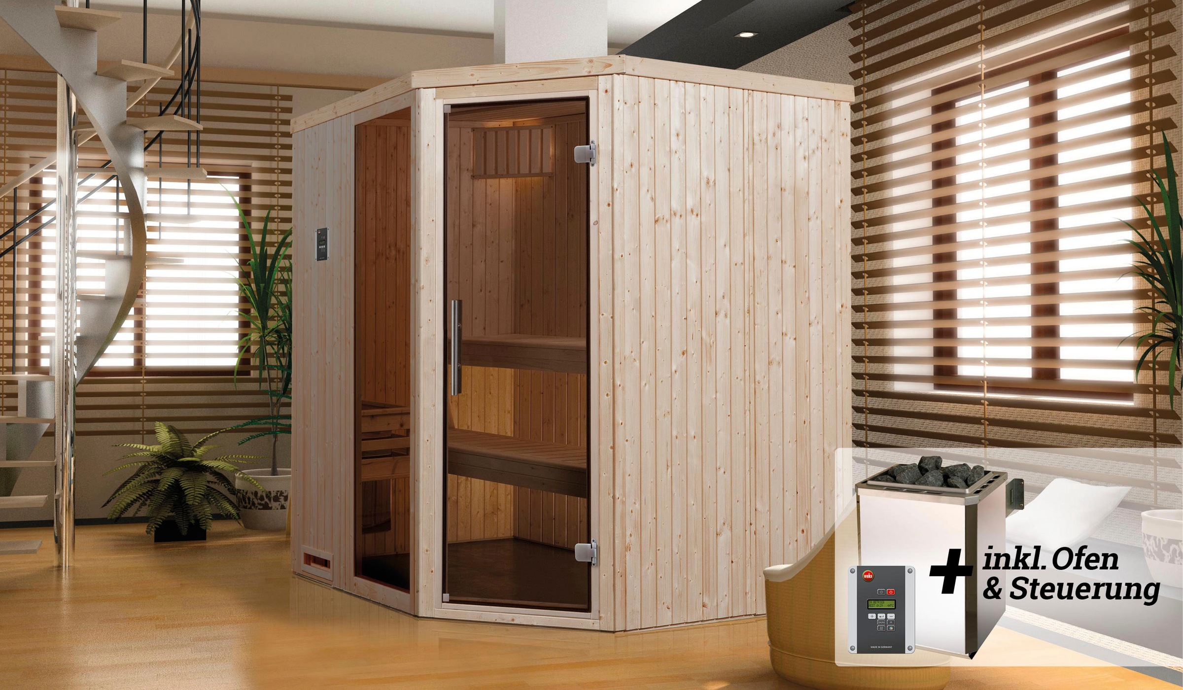 weka Sauna »Varberg«, 7,5 kW-Ofen mit digitaler Steuerung