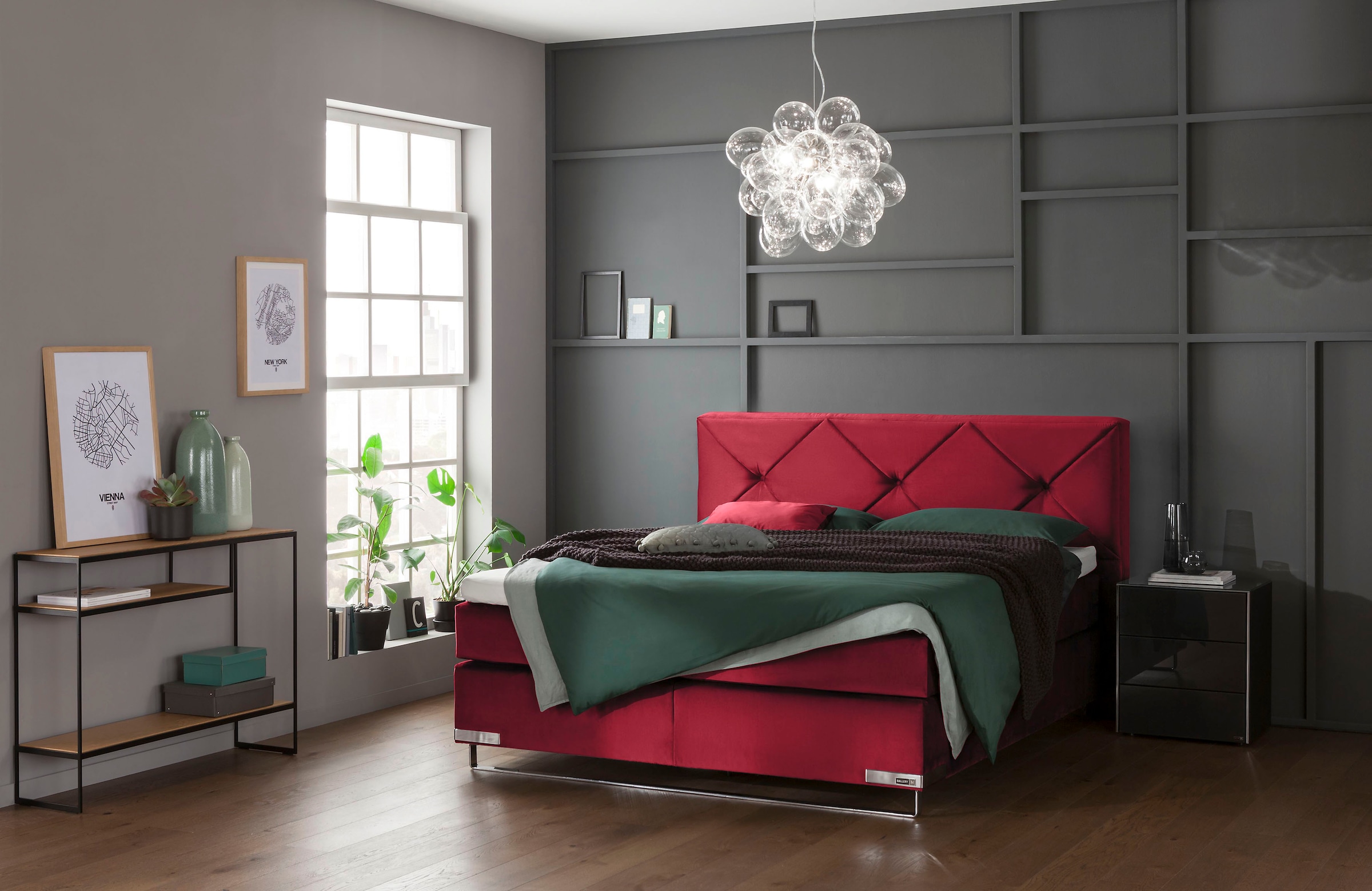 Musterring Boxspringbett »Dubai«, Kufe in Chrom, 3 Härtegrade, Kopfteil mit Knopfheftung