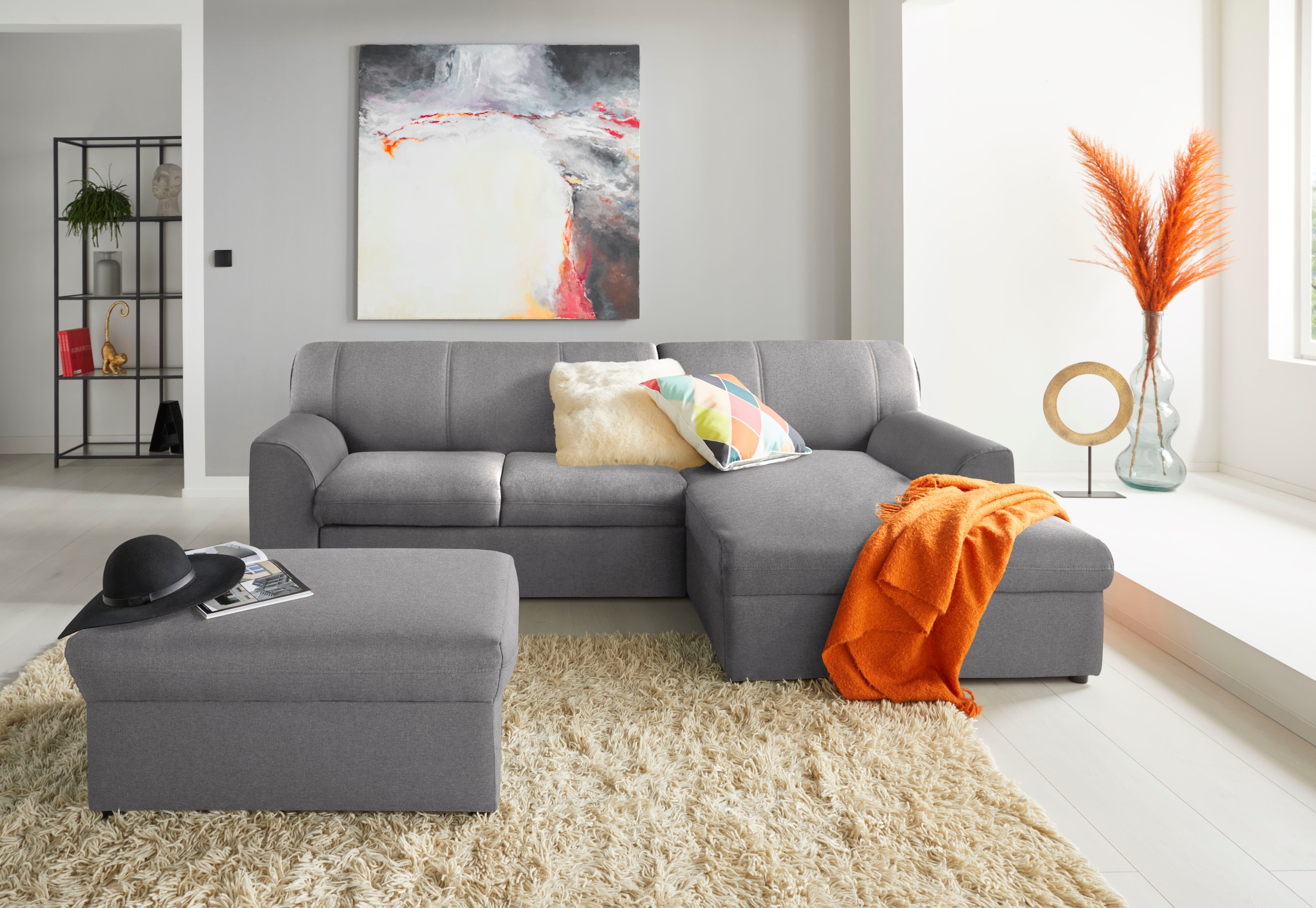 DOMO collection Ecksofa »Topper, elegant und zeitlos, kompaktes Stellmaß 245/155cm, L-Form«, mit Recamiere, wahlweise mit Schlaffunktion