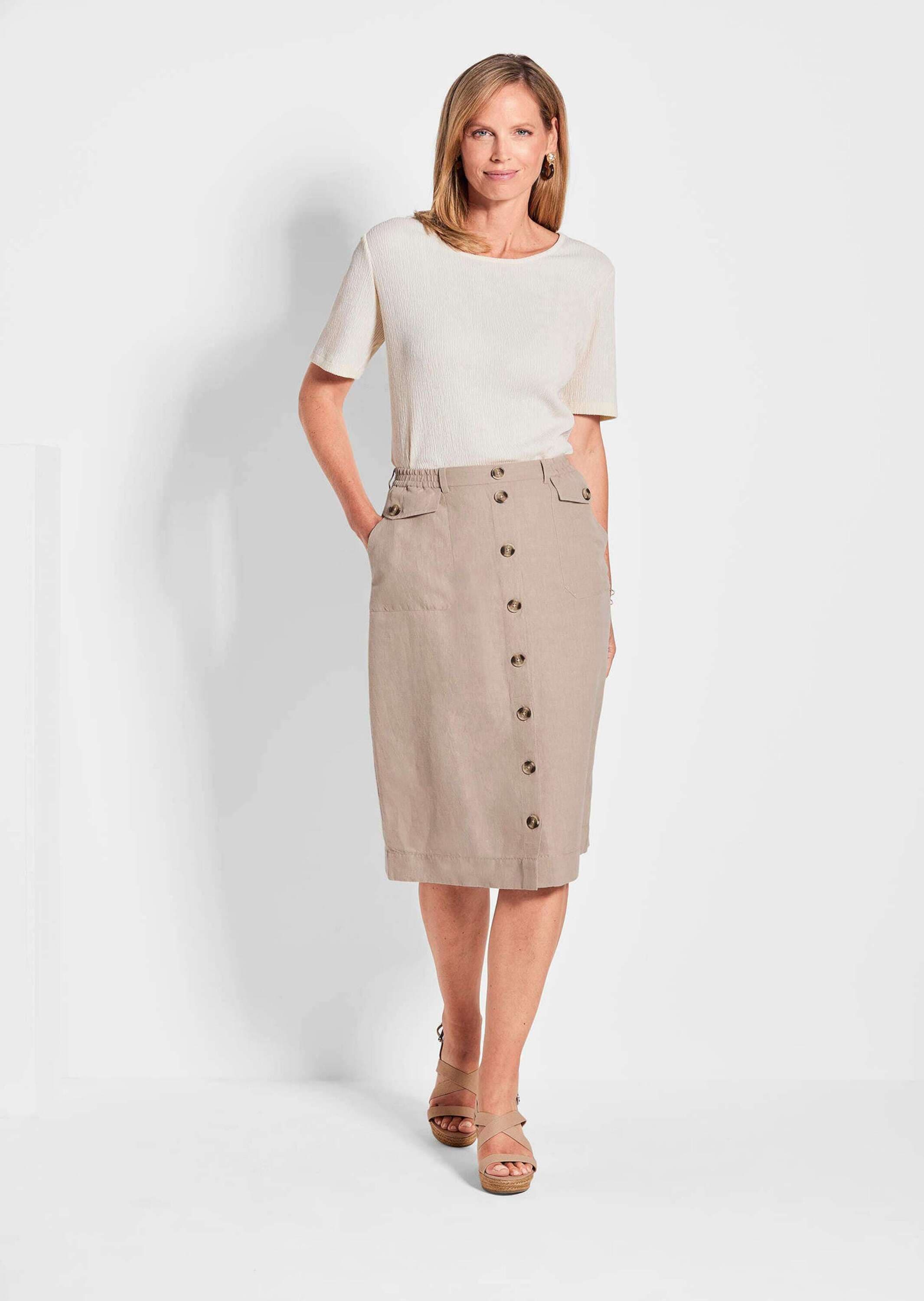 GOLDNER Schlupfrock »Kurzgröße Brauner Damen-Cargo-Rock mit Taschen«