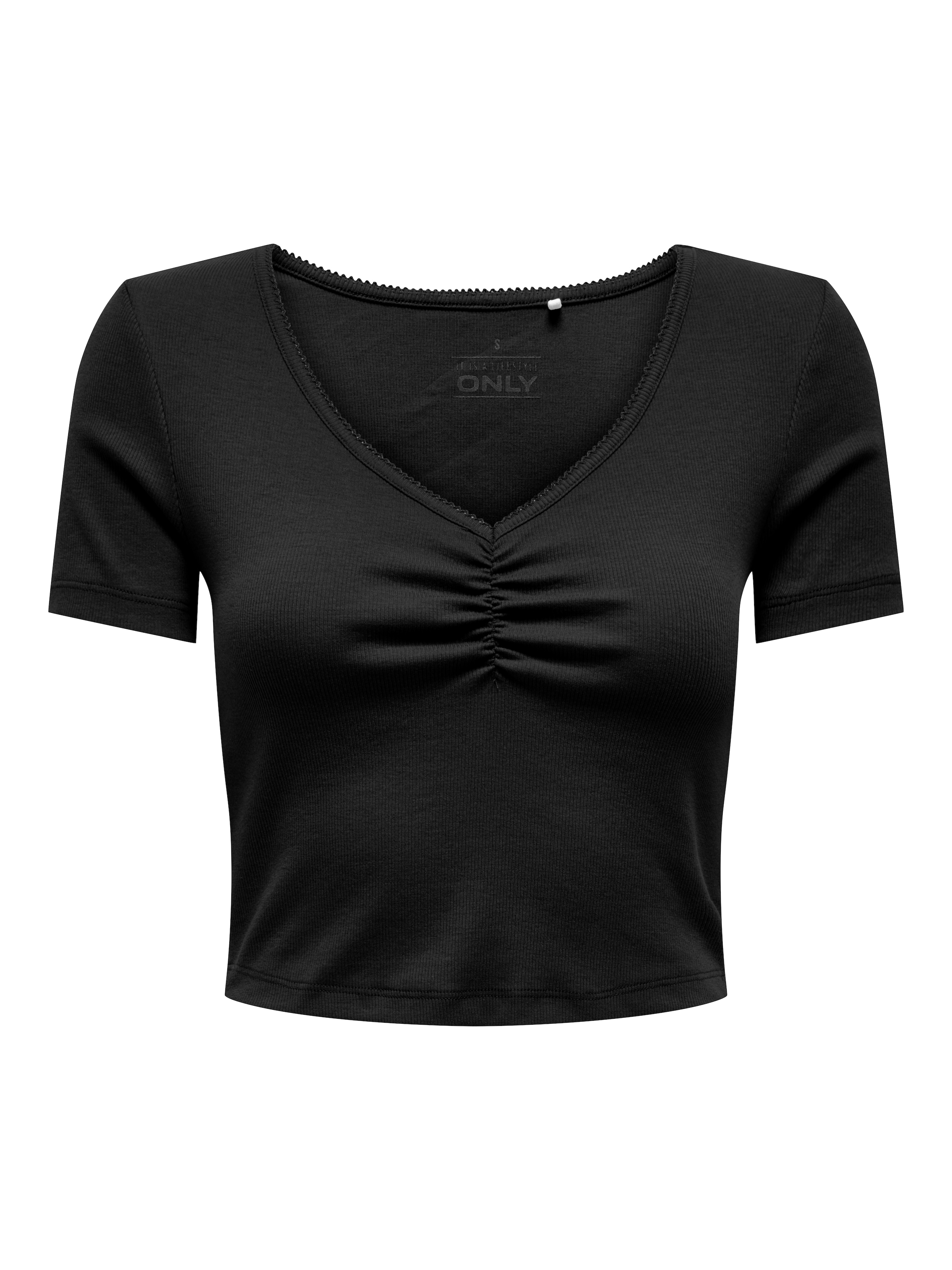 ONLY Kurzarmshirt »ONLBETTY LIFE S/S SCALLOP V-NECK CC JRS« mit Raffung am Ausschnitt