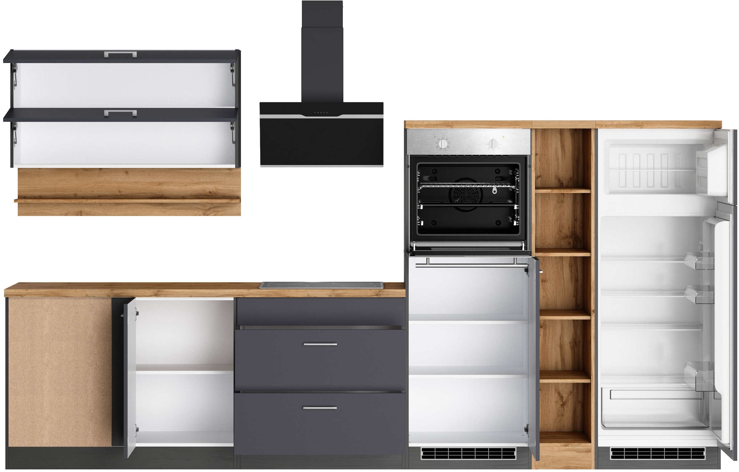 KOCHSTATION Winkelküche »KS-Milan« Stellbreite 340/220 cm, viel Stauraum, wahlweise mit E-Geräten