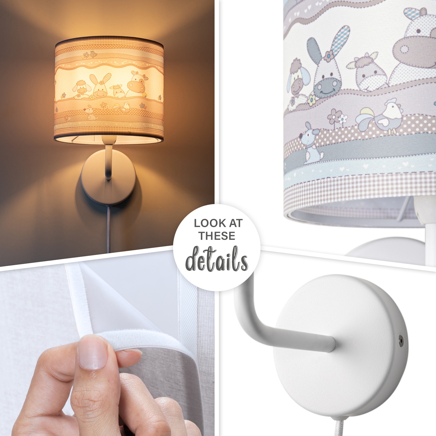 Paco Home Wandleuchte »Cosmo 210«, 1 flammig, Leuchtmittel E14 | ohne Leuchtmittel, Kinderlampe Wandlampe Schalter âˆ…18cm Tier-Motiv Beige Kabel 3m E14