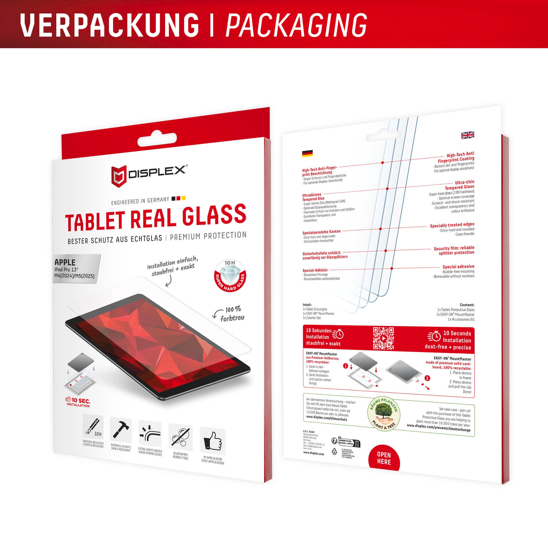 Displex Displayschutzglas »Tablet Real Glass« für Apple iPad Pro 13'' (2025) Displayschutzfolie, Schutzfolie, Bildschirmschutz, kratz- & stoßfest