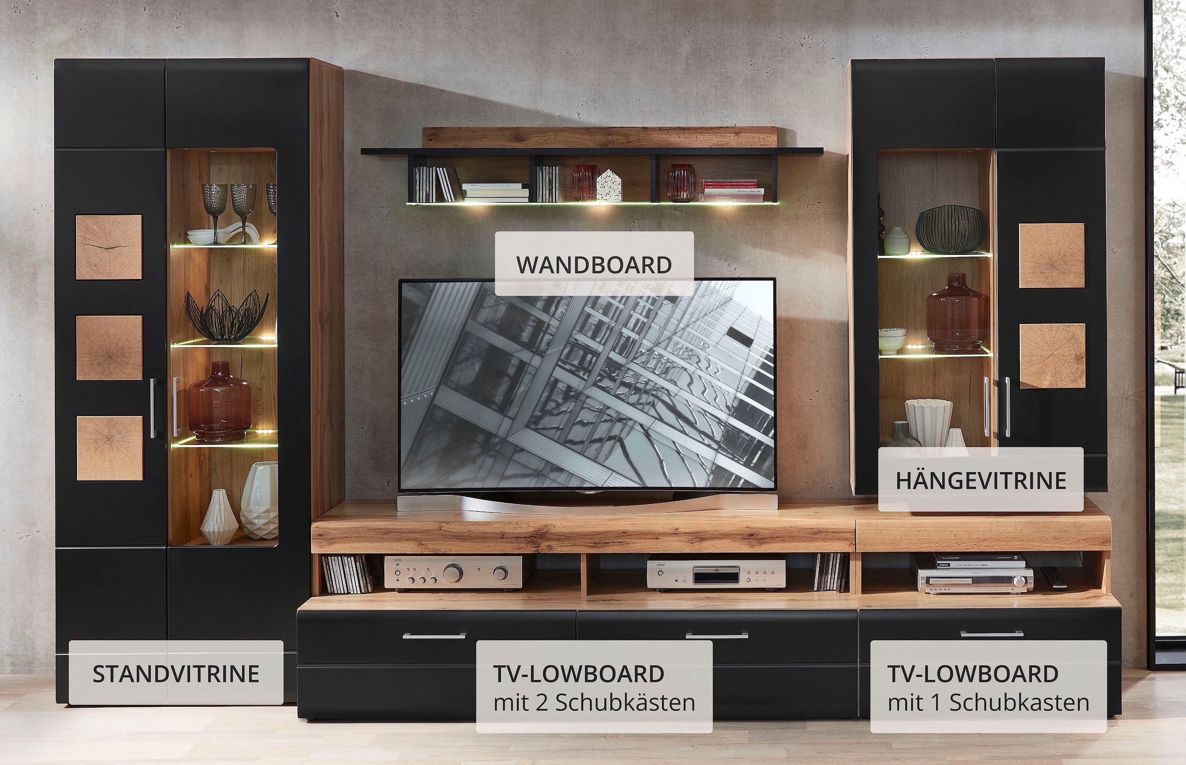 Innostyle Wohnwand »Sonate, TOPSELLER!«, (Komplett-Set, 5 St., Wohnwand), inkl. LED-Beleuchtung