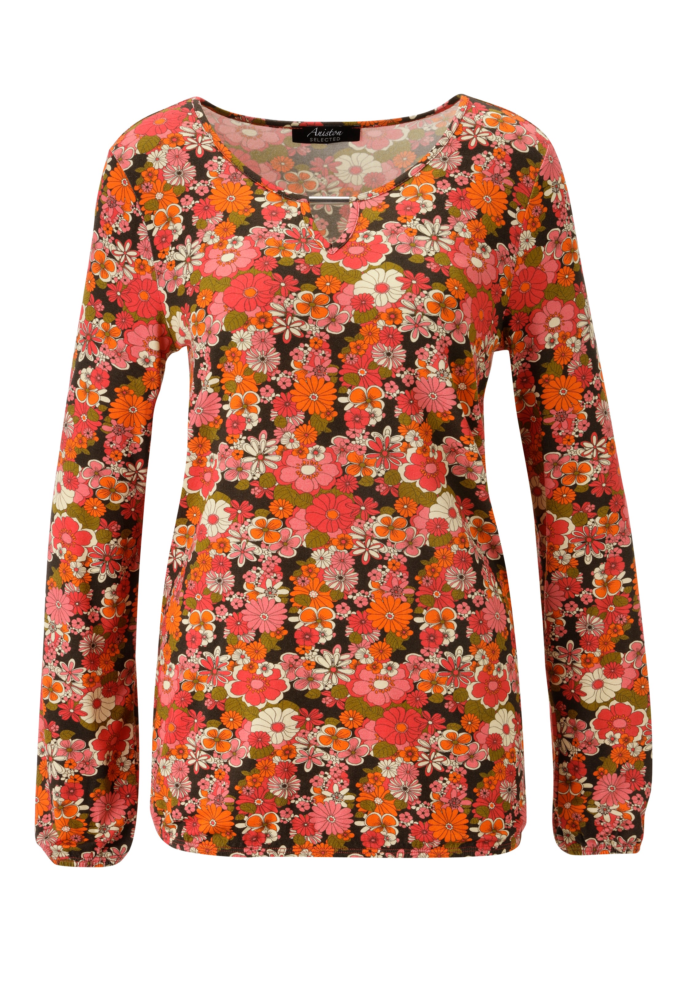 Aniston SELECTED Langarmshirt, mit Cut-out und farbenfrohem Blütendruck - NEUE KOLLEKTION