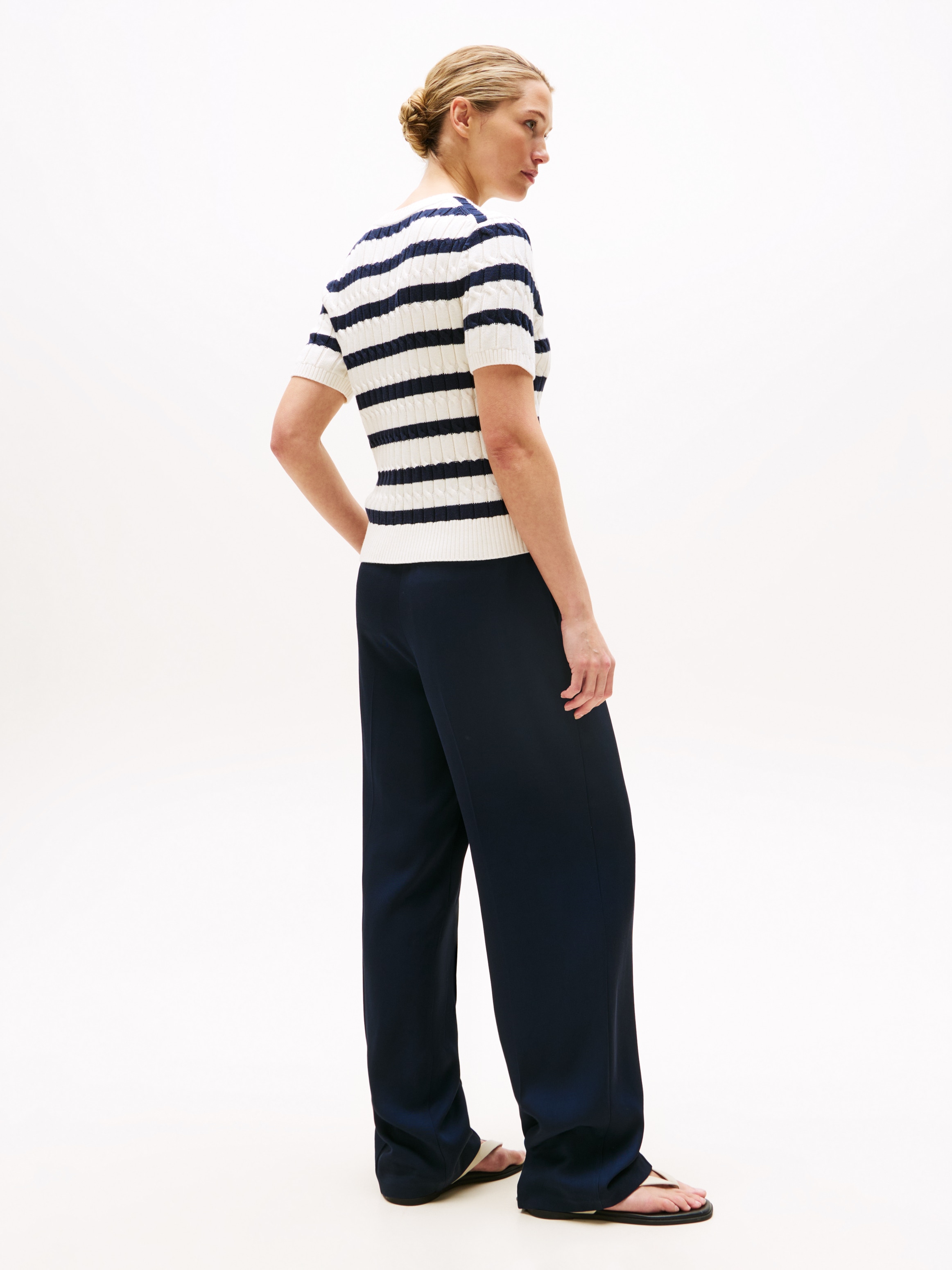 Tommy Hilfiger Kurzarmpullover »CO CABLE MID GG S/S C-NK SWT«, mit Zopfmuster