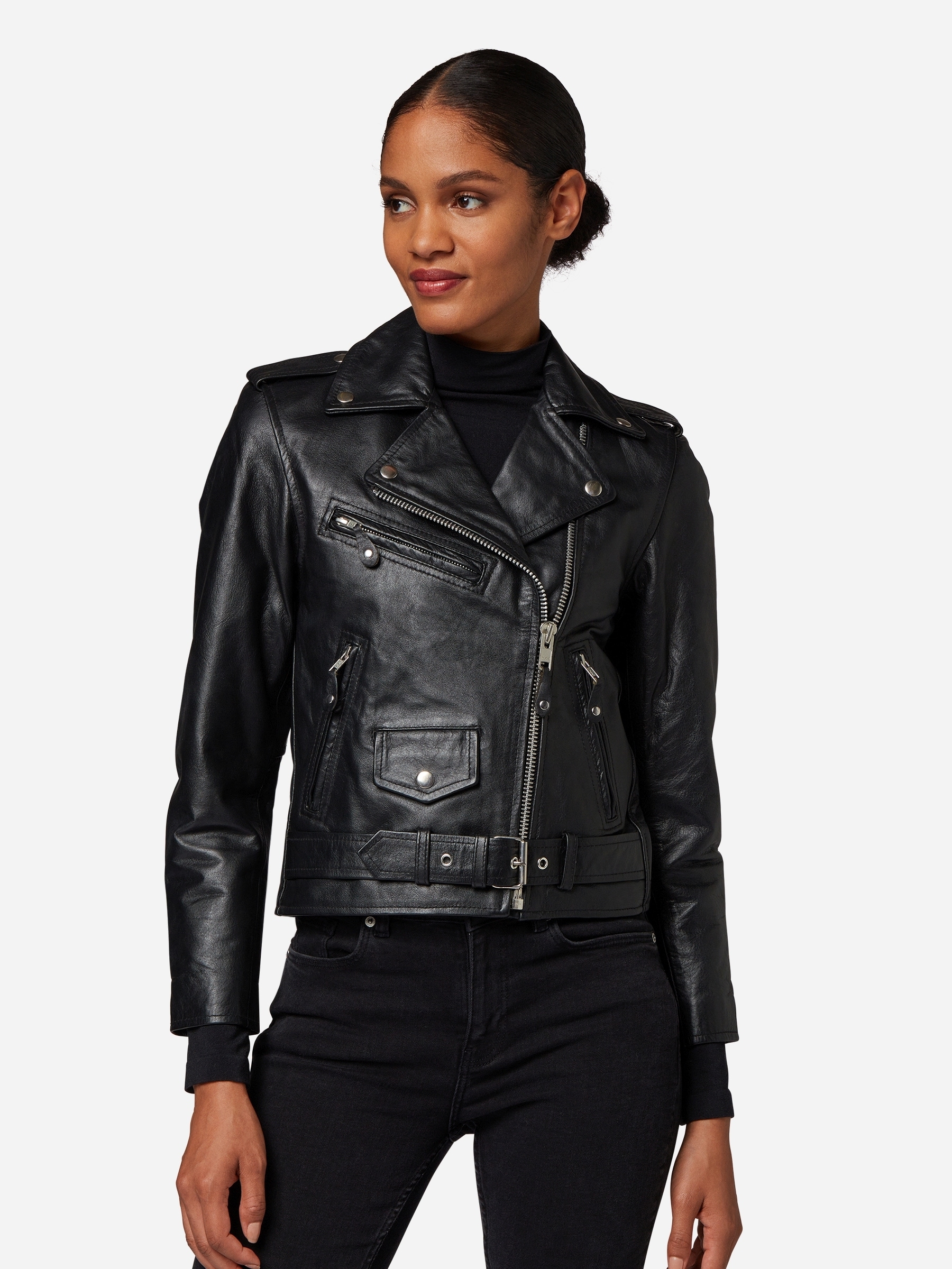 RICANO Bikerjacke »Lederjacke Brando Girls« ohne Kapuze Handgefertigt aus echtem Leder