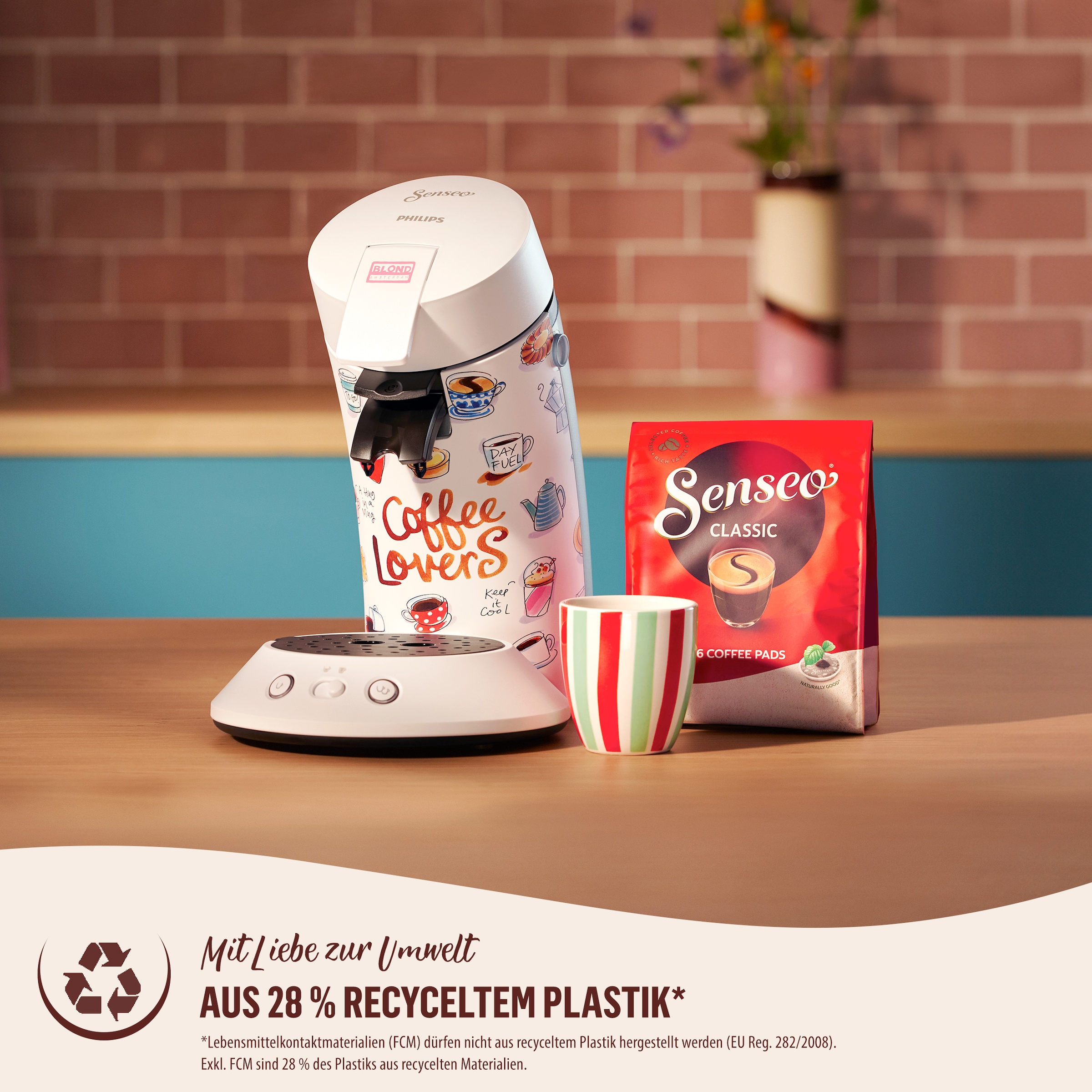 Philips Senseo Kaffeepadmaschine »Original Plus CSA210/15, mit zwei Kaffee-Einstellungen«, aus 28% rec. Plastik, inkl. 2 Blond Limited Edition Tassen