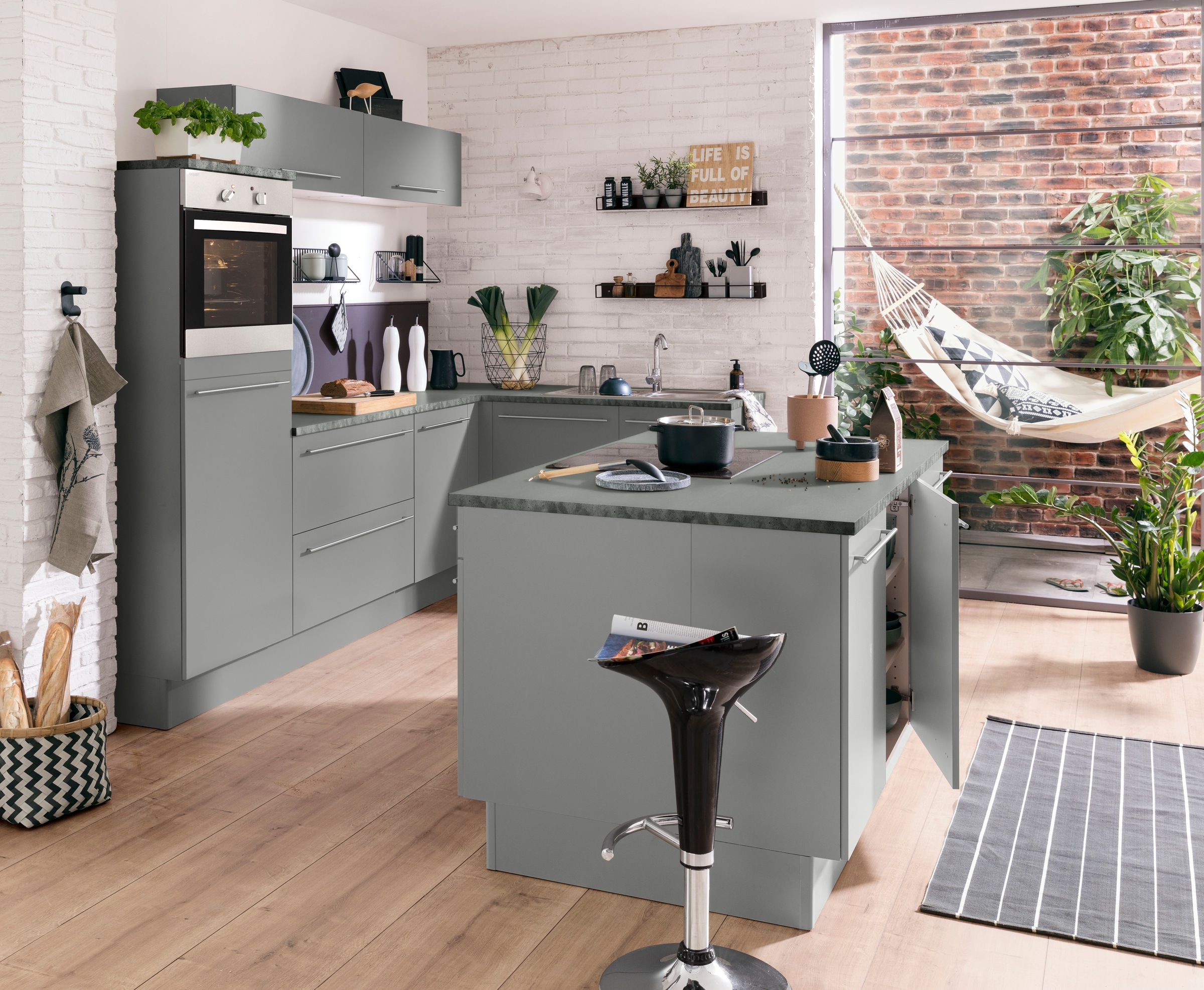 OPTIFIT Kochinsel »Bern« mit E-Geräten, Stellbreite 160 x 95 cm, höhenverstellbare Stellfüße